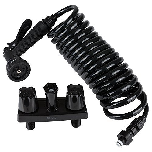 Dura Faucet DF-SA186-BK RV Exterior Quick Connect Spray Faucet w/ Coil Hose & Multi Spray Nozzle (Black) - image 1