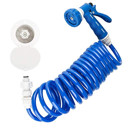 Dura Faucet DF-SA188 RV Exterior Quick Connect Sprayer 7 Settings, 15-Foot Coiled Hose Utility Spray Dock Kit - image 1