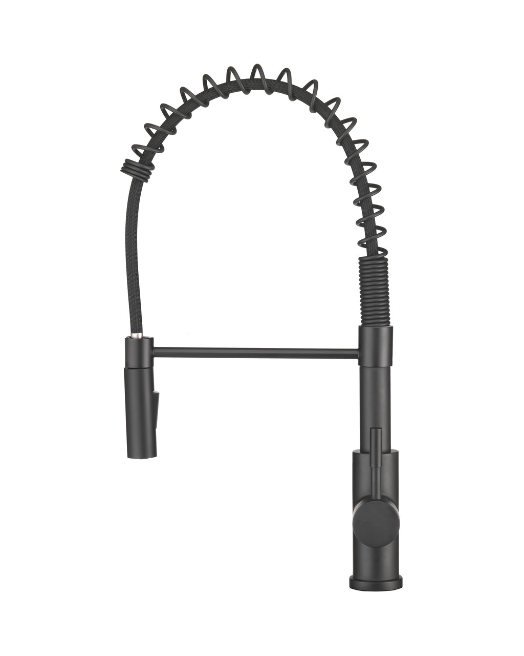 Dura Faucet DF-MK504SLK DF-MK504SLK-MBRG RV Swivel High-Arc Spring Kitchen Sink Faucet - Single Handle - Kitchen Faucet with Pull-Down Sprayer - Optional Deck Plate - Matte Black