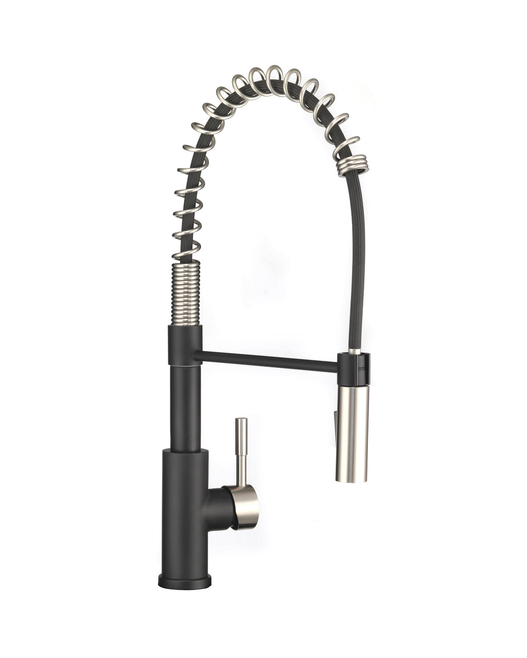 Dura Faucet DF-MK504SLK DF-MK504SLK-MBRG RV Swivel High-Arc Spring Kitchen Sink Faucet - Single Handle - Kitchen Faucet with Pull-Down Sprayer - Optional Deck Plate - Matte Black / Brushed Satin Nickel