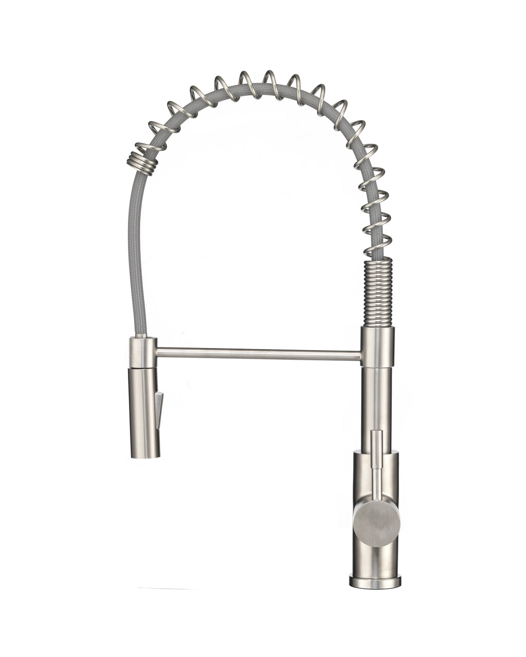 Dura Faucet DF-MK504SLK DF-MK504SLK-MBRG RV Swivel High-Arc Spring Kitchen Sink Faucet - Single Handle - Kitchen Faucet with Pull-Down Sprayer - Optional Deck Plate - Brushed Satin Nickel