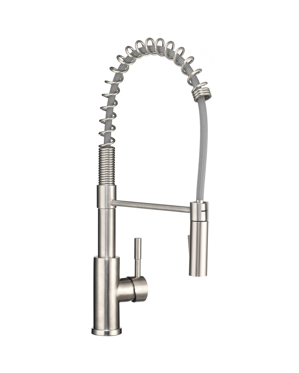 Dura Faucet DF-MK504SLK DF-MK504SLK-MBRG RV Swivel High-Arc Spring Kitchen Sink Faucet - Single Handle - Kitchen Faucet with Pull-Down Sprayer - Optional Deck Plate - Brushed Satin Nickel