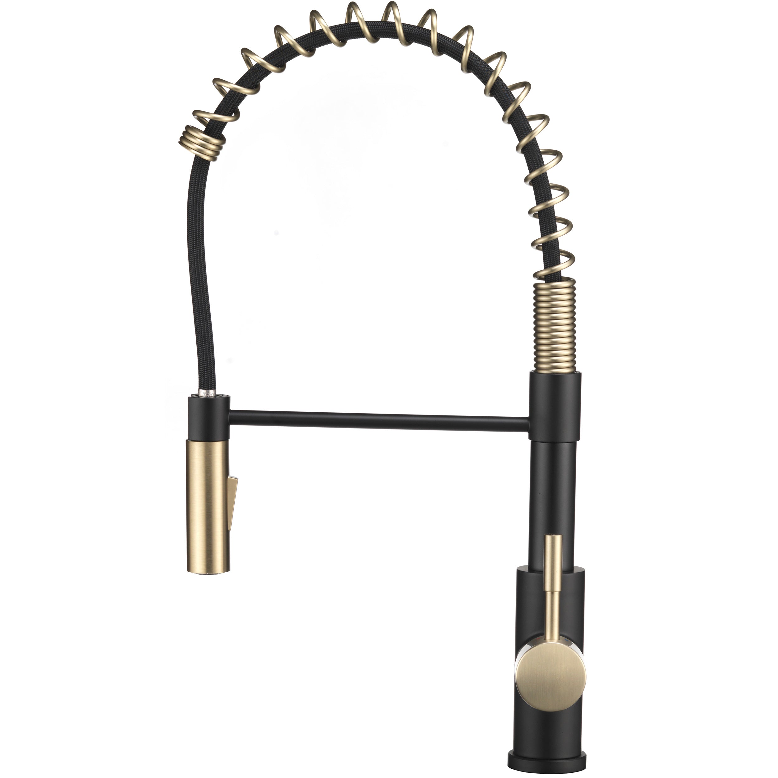 Dura Faucet DF-MK504SLK DF-MK504SLK-MBRG RV Swivel High-Arc Spring Kitchen Sink Faucet - Single Handle - Kitchen Faucet with Pull-Down Sprayer - Optional Deck Plate - Matte Black / Matte Gold