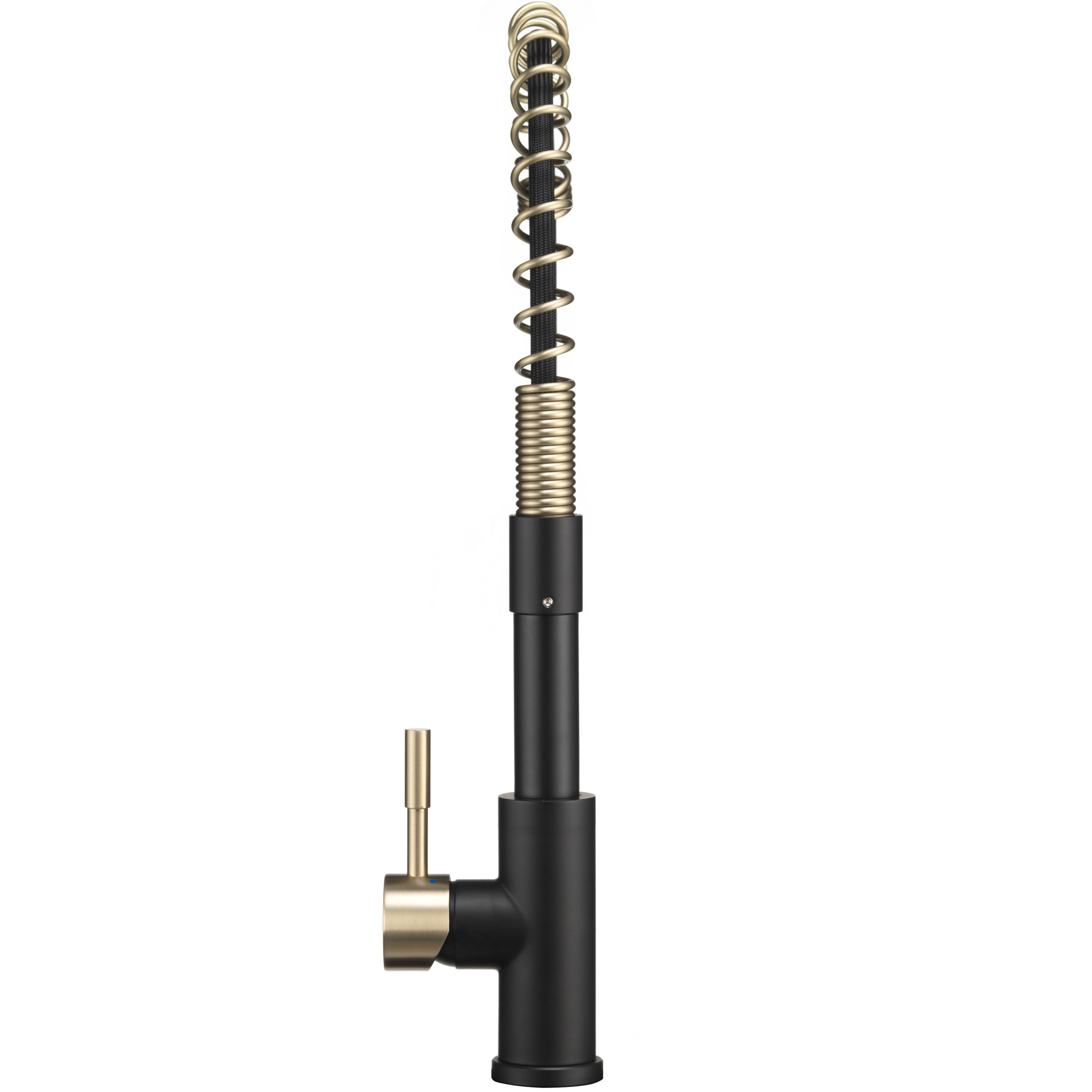 Dura Faucet DF-MK504SLK DF-MK504SLK-MBRG RV Swivel High-Arc Spring Kitchen Sink Faucet - Single Handle - Kitchen Faucet with Pull-Down Sprayer - Optional Deck Plate - Matte Black / Matte Gold