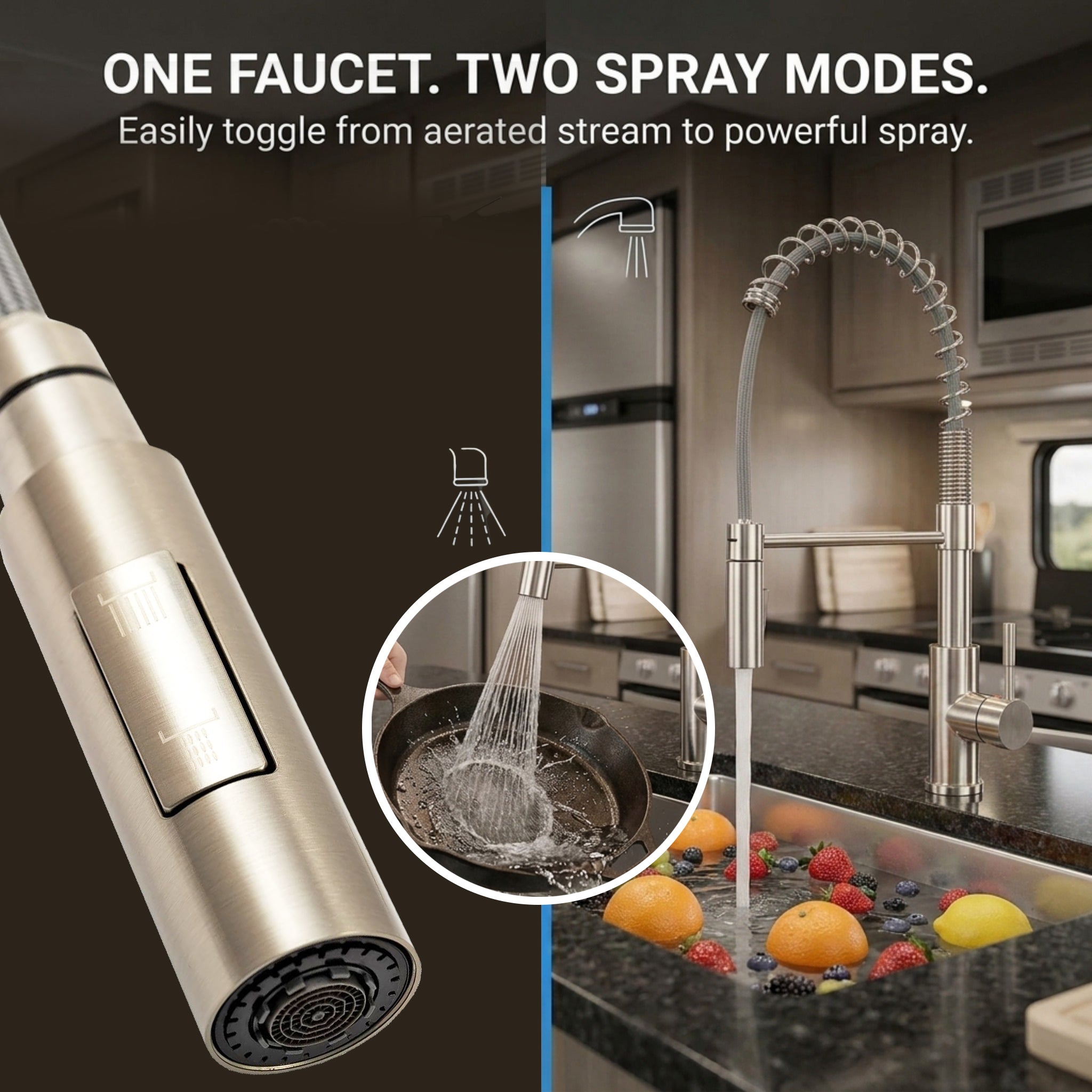 Swivel High-Arc Spring RV Kitchen Faucet with Pull-Down Sprayer (DF-MK504SLK)