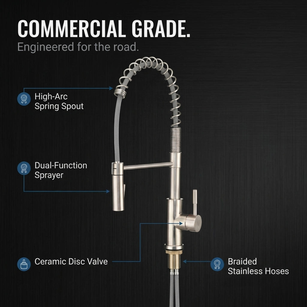 Swivel High-Arc Spring RV Kitchen Faucet with Pull-Down Sprayer (DF-MK504SLK)