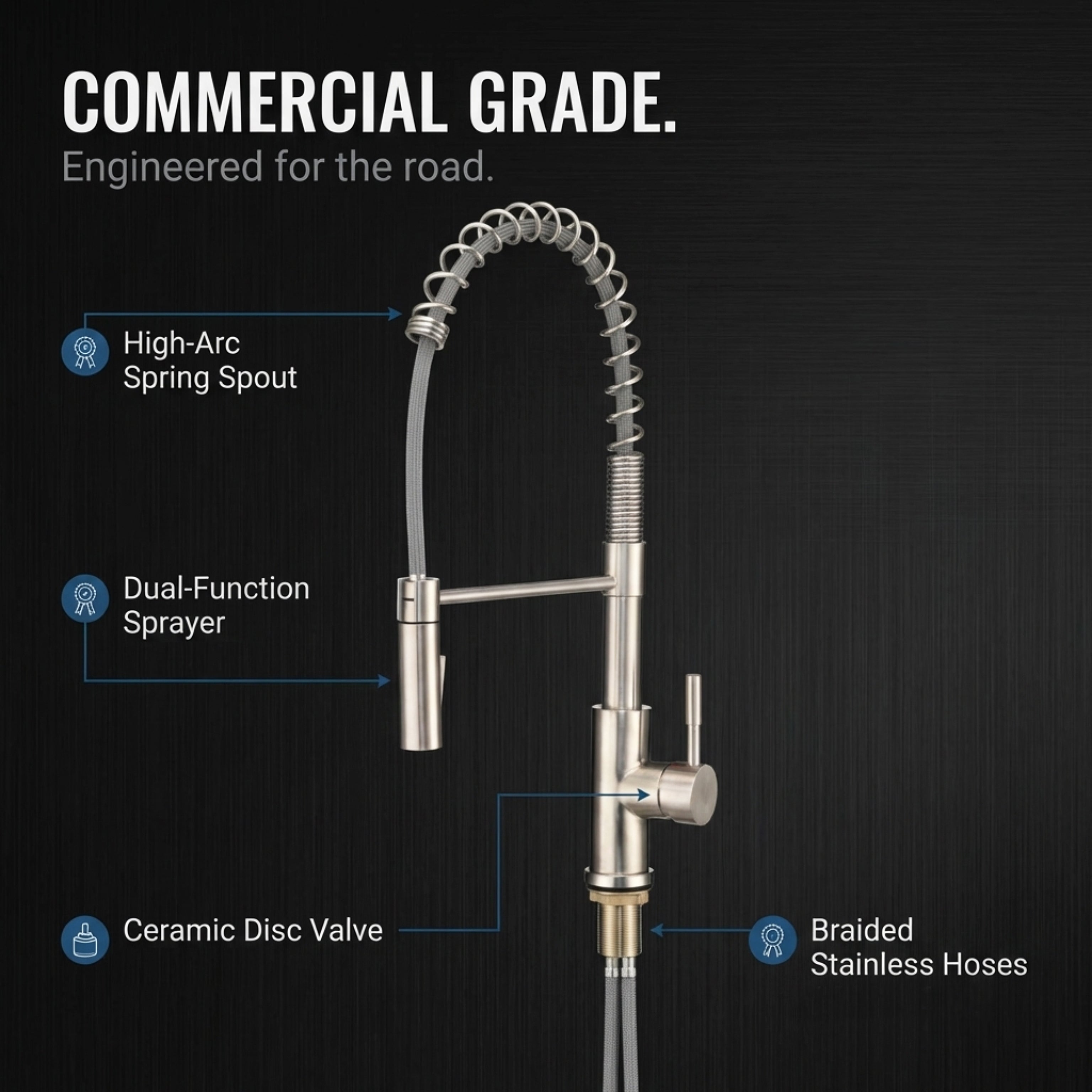 Swivel High-Arc Spring RV Kitchen Faucet with Pull-Down Sprayer (DF-MK504SLK)