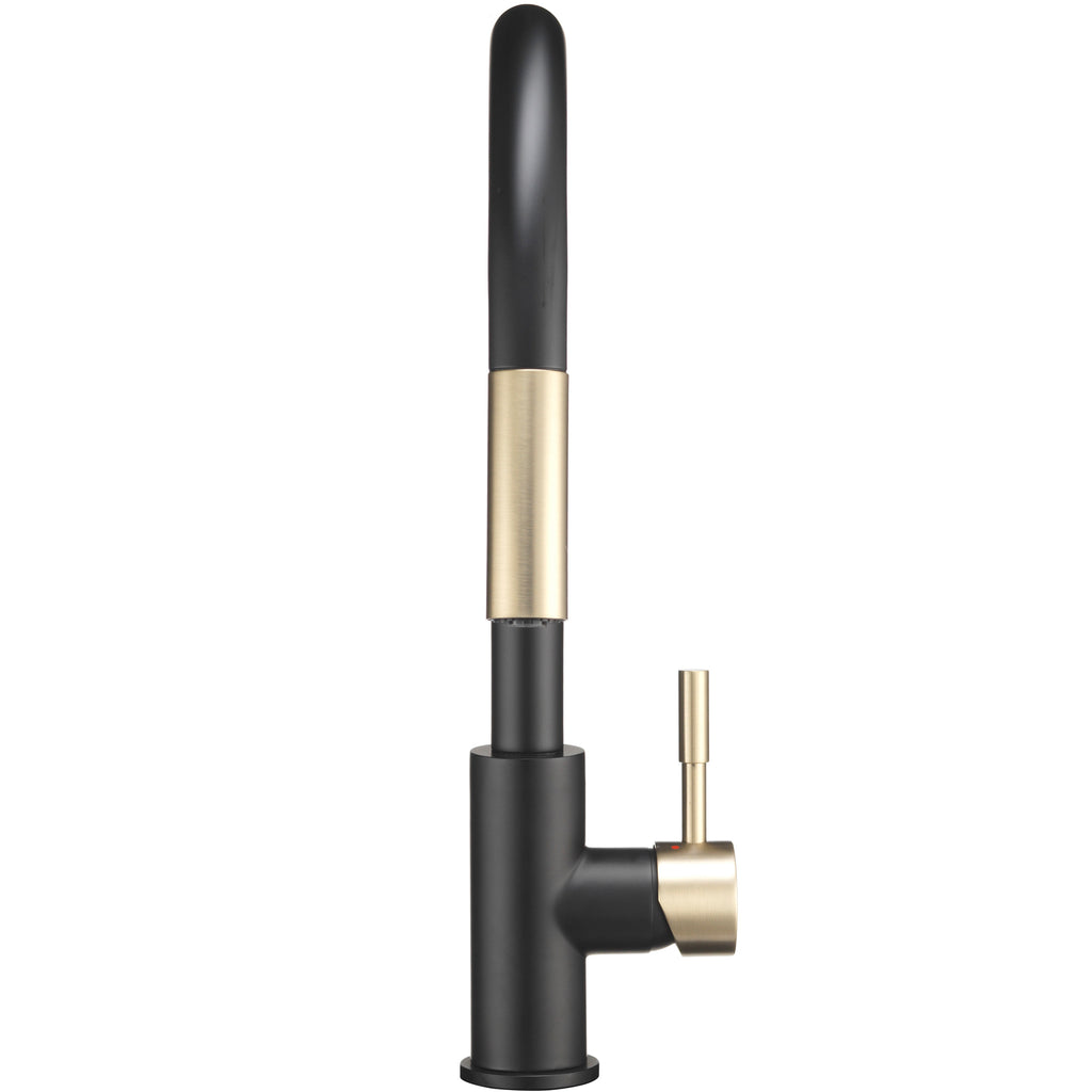 Dura Faucet DF-MK530SLK RV Streamline Single Handle Pull-Down Kitchen Sink Faucet - Optional Deck Plate (NEW) - Matte Black / Matte Gold