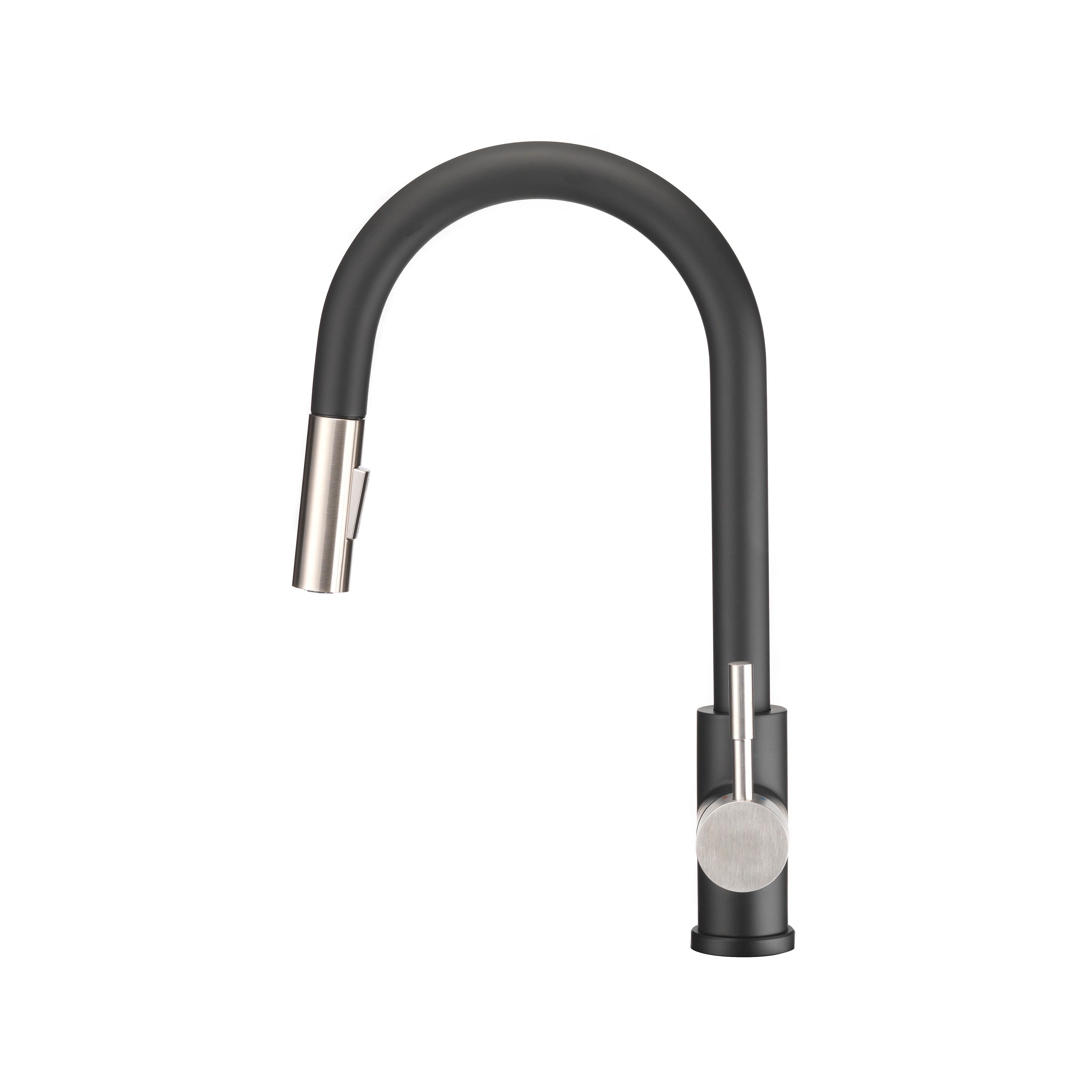 Dura Faucet DF-MK530SLK RV Streamline Single Handle Pull-Down Kitchen Sink Faucet - Optional Deck Plate (NEW) - Matte Black / Brushed Satin Nickel