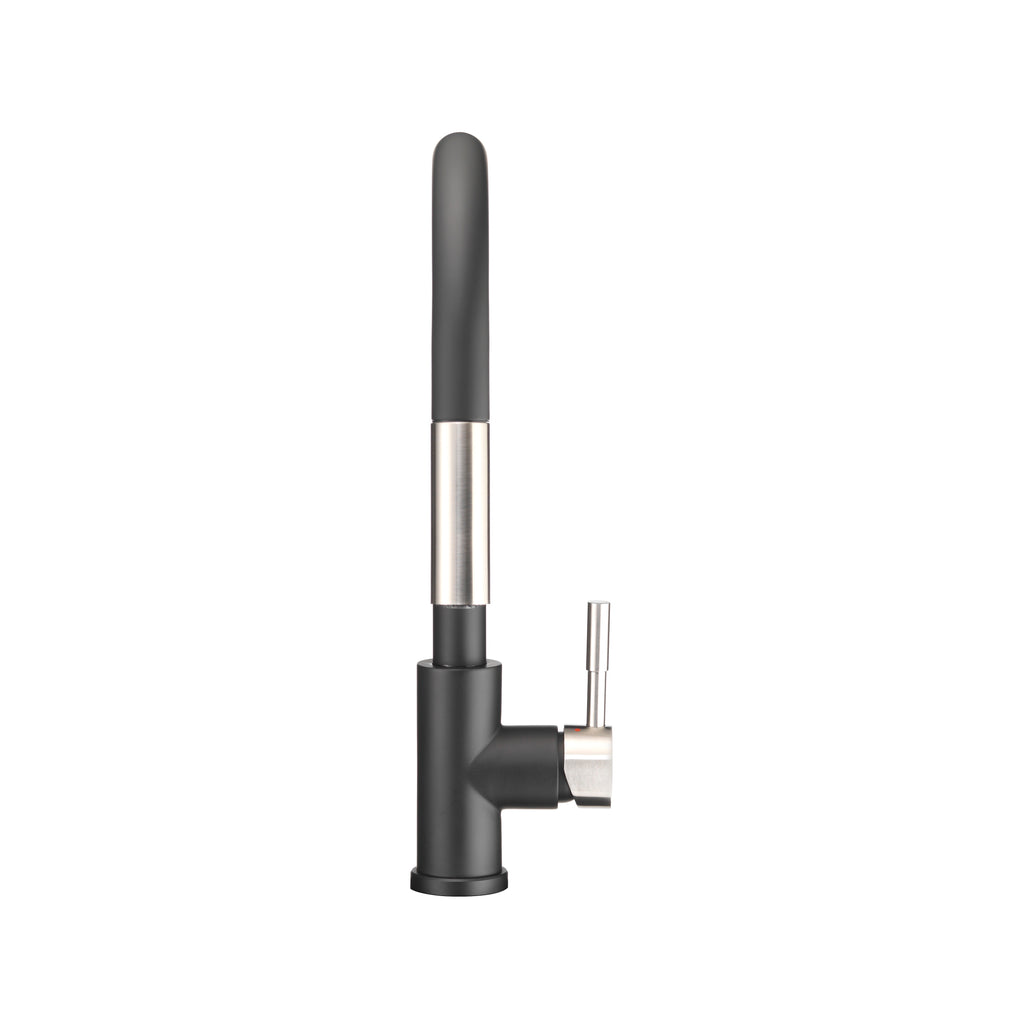 Dura Faucet DF-MK530SLK RV Streamline Single Handle Pull-Down Kitchen Sink Faucet - Optional Deck Plate (NEW) - Matte Black / Brushed Satin Nickel