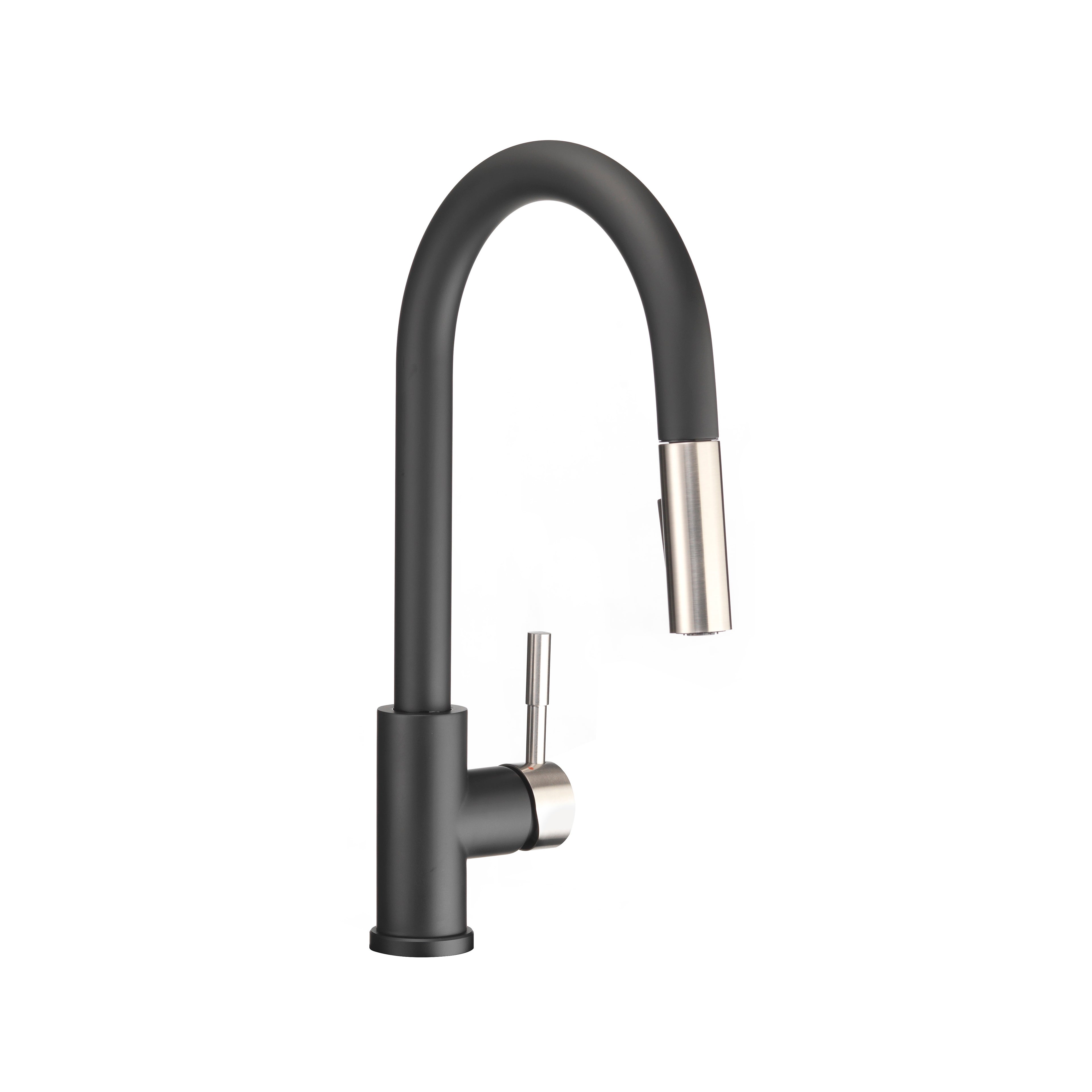 Dura Faucet DF-MK530SLK RV Streamline Single Handle Pull-Down Kitchen Sink Faucet - Optional Deck Plate (NEW) - Matte Black / Brushed Satin Nickel