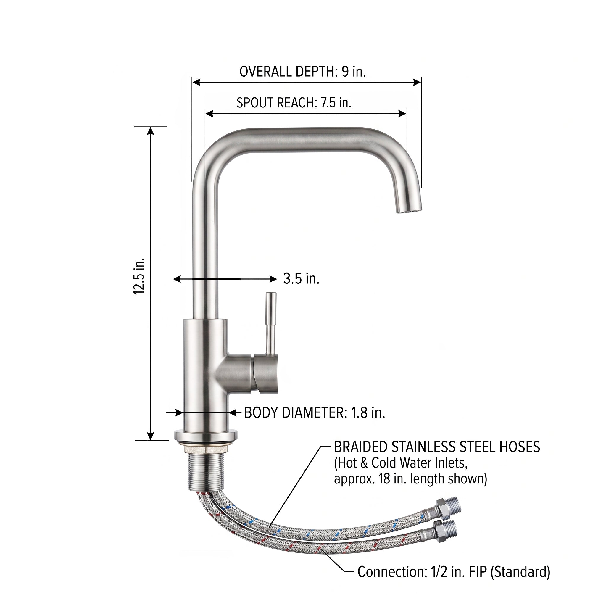 Streamline Squared-Arc Single-Handle RV Kitchen Faucet (DF-MK533LK)