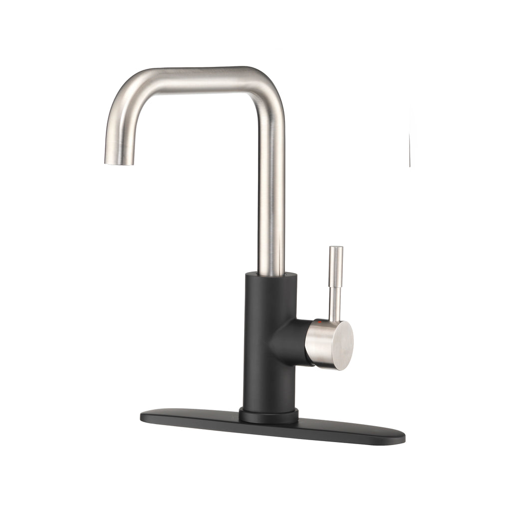 Dura Faucet DF-MK533LK RV Streamline Squared-Arc Single Handle Kitchen Sink Faucet - Optional Deck Plate (NEW) - Matte Black and Brushed Satin Nickel