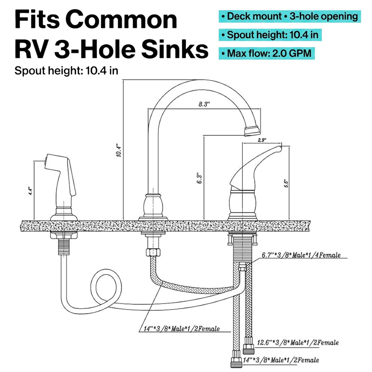 Gooseneck RV Kitchen Faucet with Side Sprayer (DF-NMK301)
