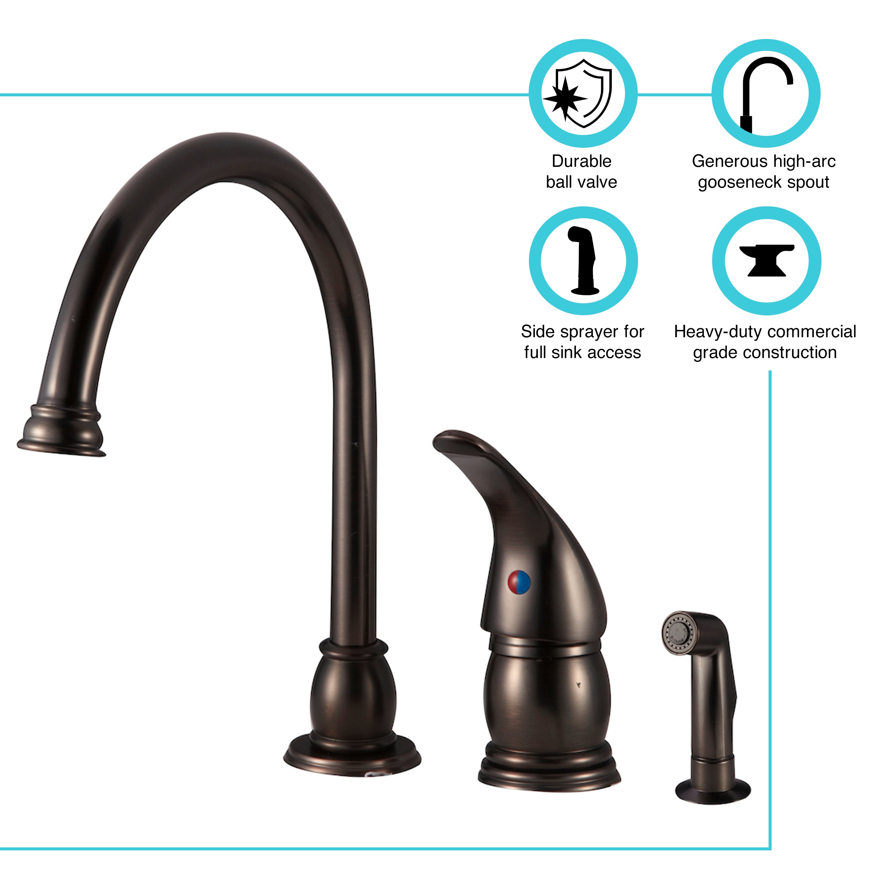 Dura Faucet DF-NMK301 RV Gooseneck Kitchen Sink Faucet with Matching Side Sprayer - image 7
