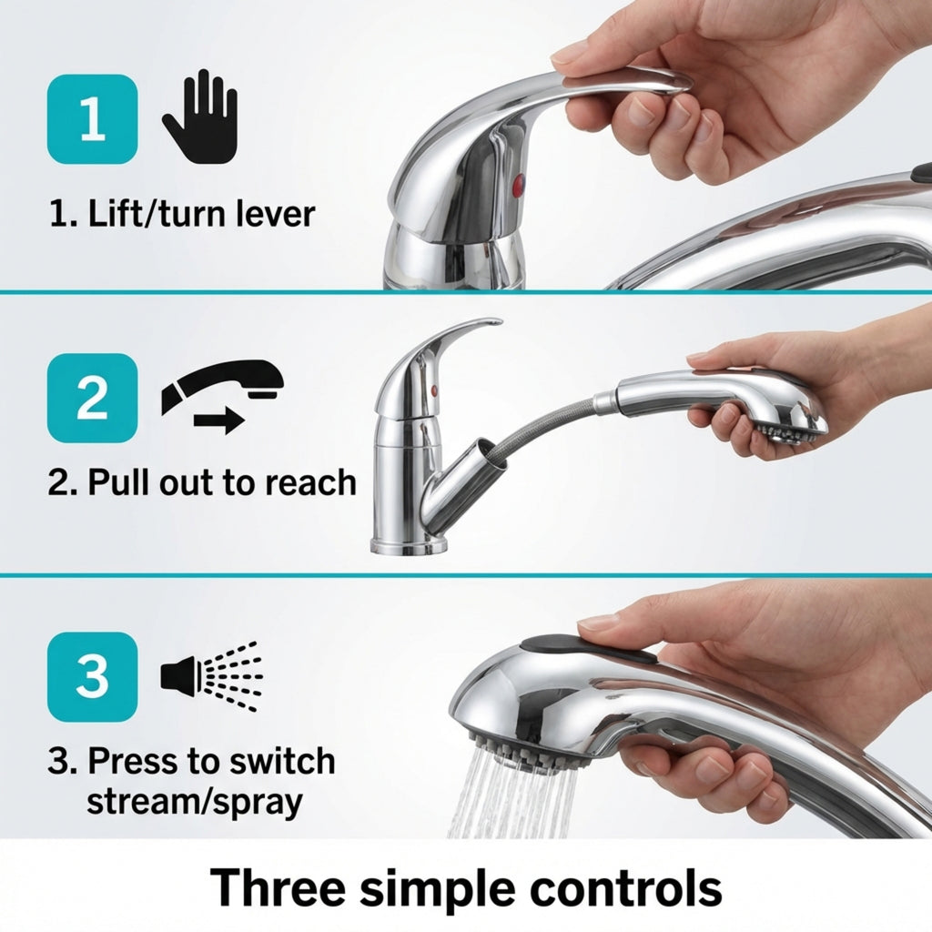 Pull-Out RV Kitchen Faucet with Optional Deck Plate (DF-NMK852)