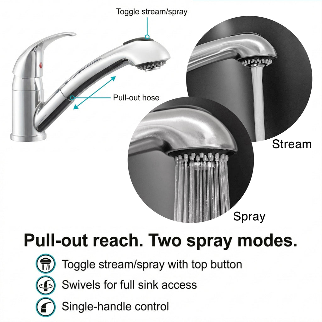 Pull-Out RV Kitchen Faucet with Optional Deck Plate (DF-NMK852)