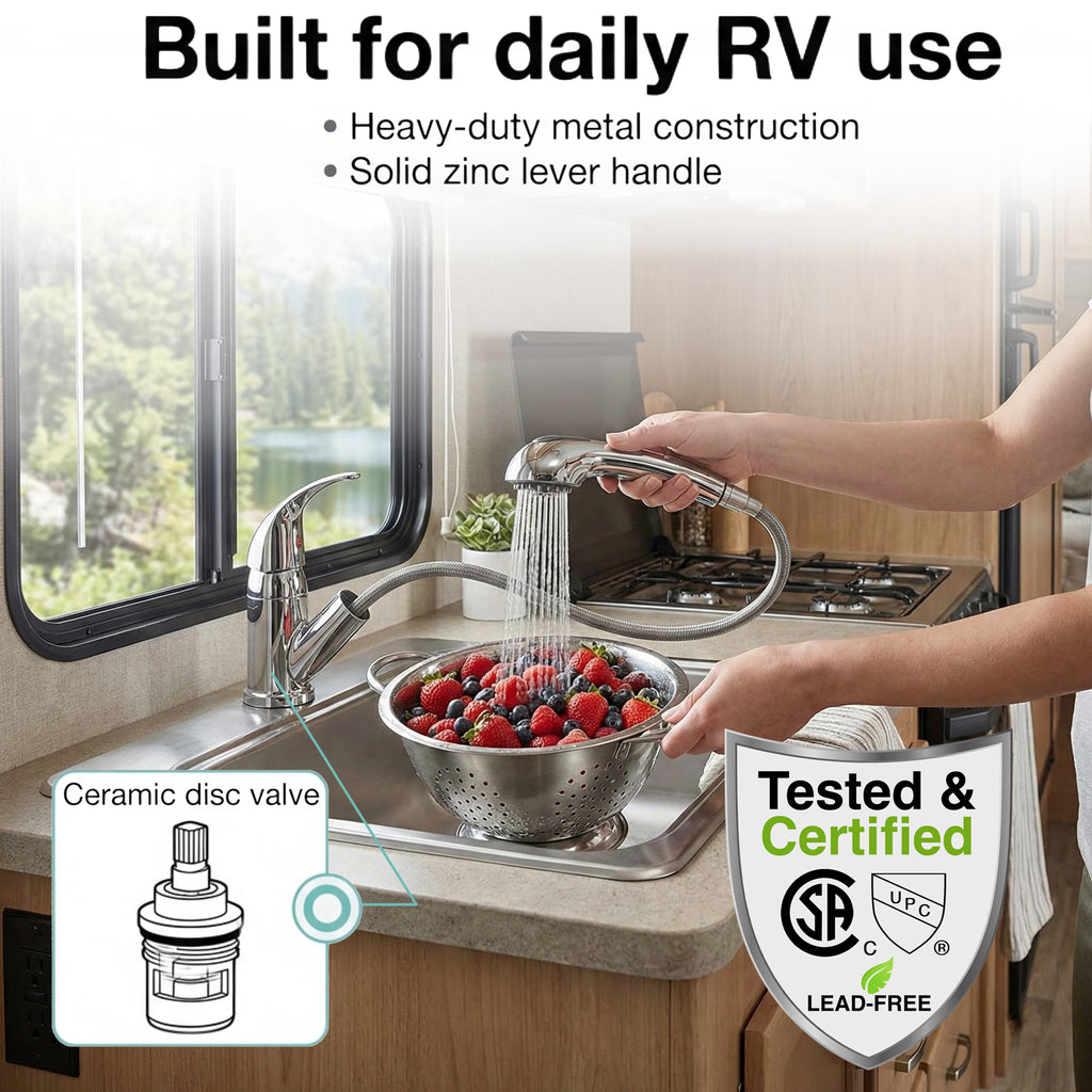 Pull-Out RV Kitchen Faucet with Optional Deck Plate (DF-NMK852)