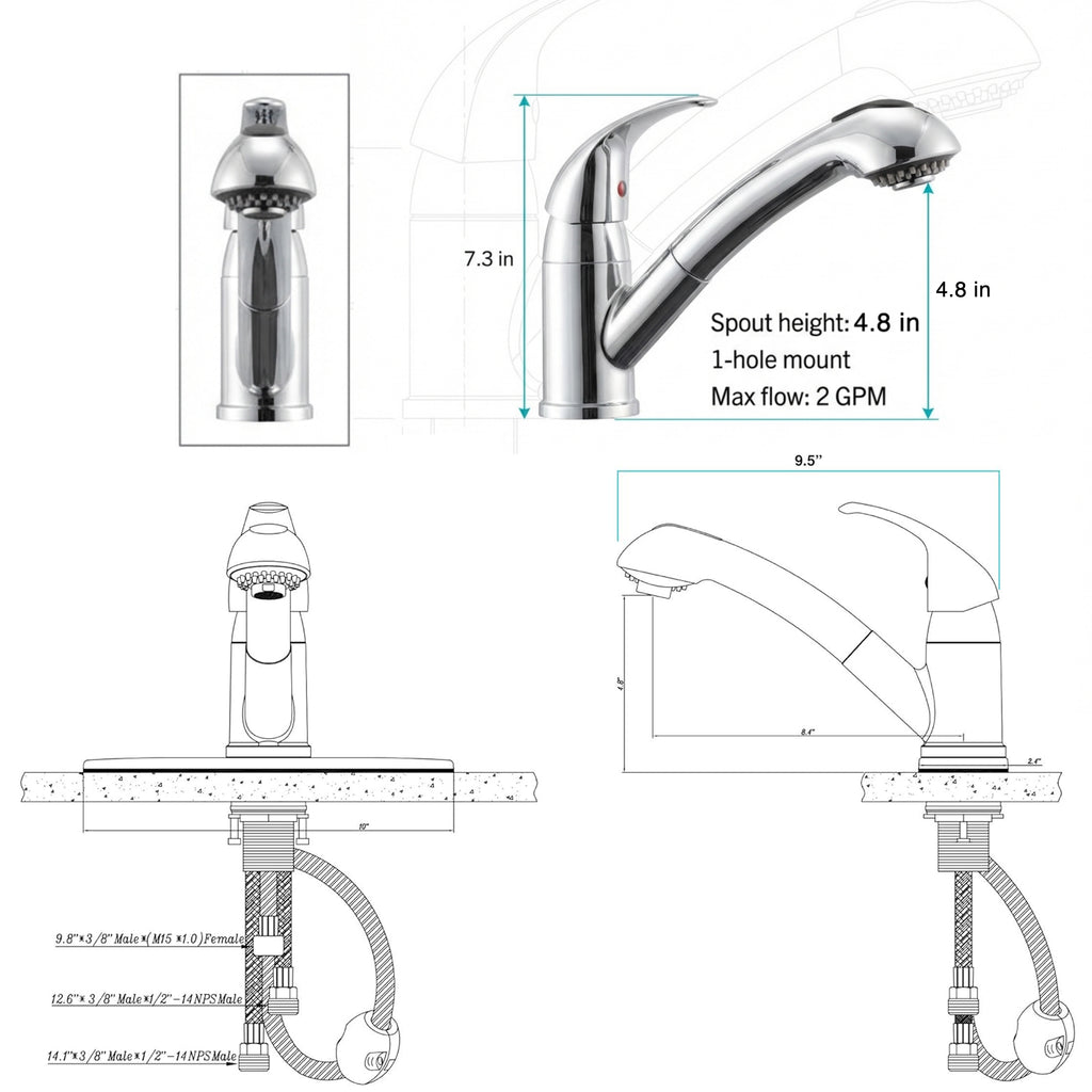 Pull-Out RV Kitchen Faucet with Optional Deck Plate (DF-NMK852)