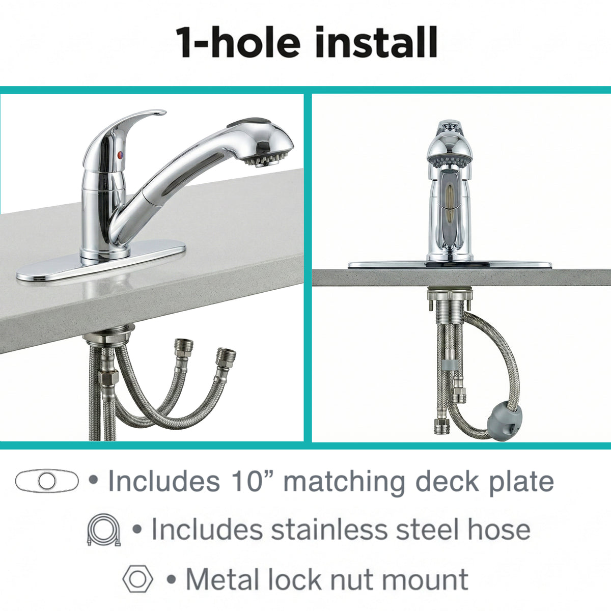 Pull-Out RV Kitchen Faucet with Optional Deck Plate (DF-NMK852)