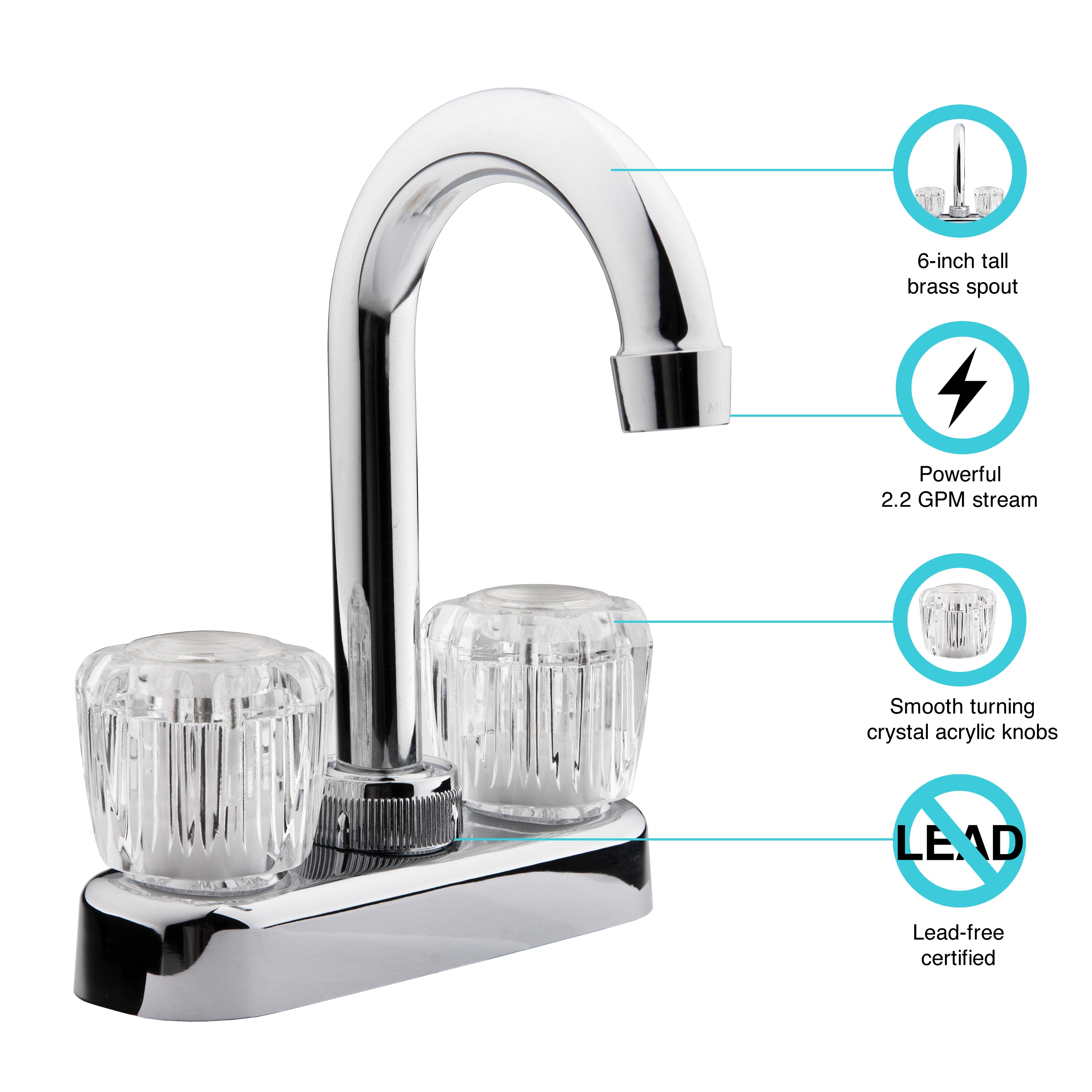 Dura Faucet DF-PB150A-CP RV Bar Faucet - Clear Knobs - image 2