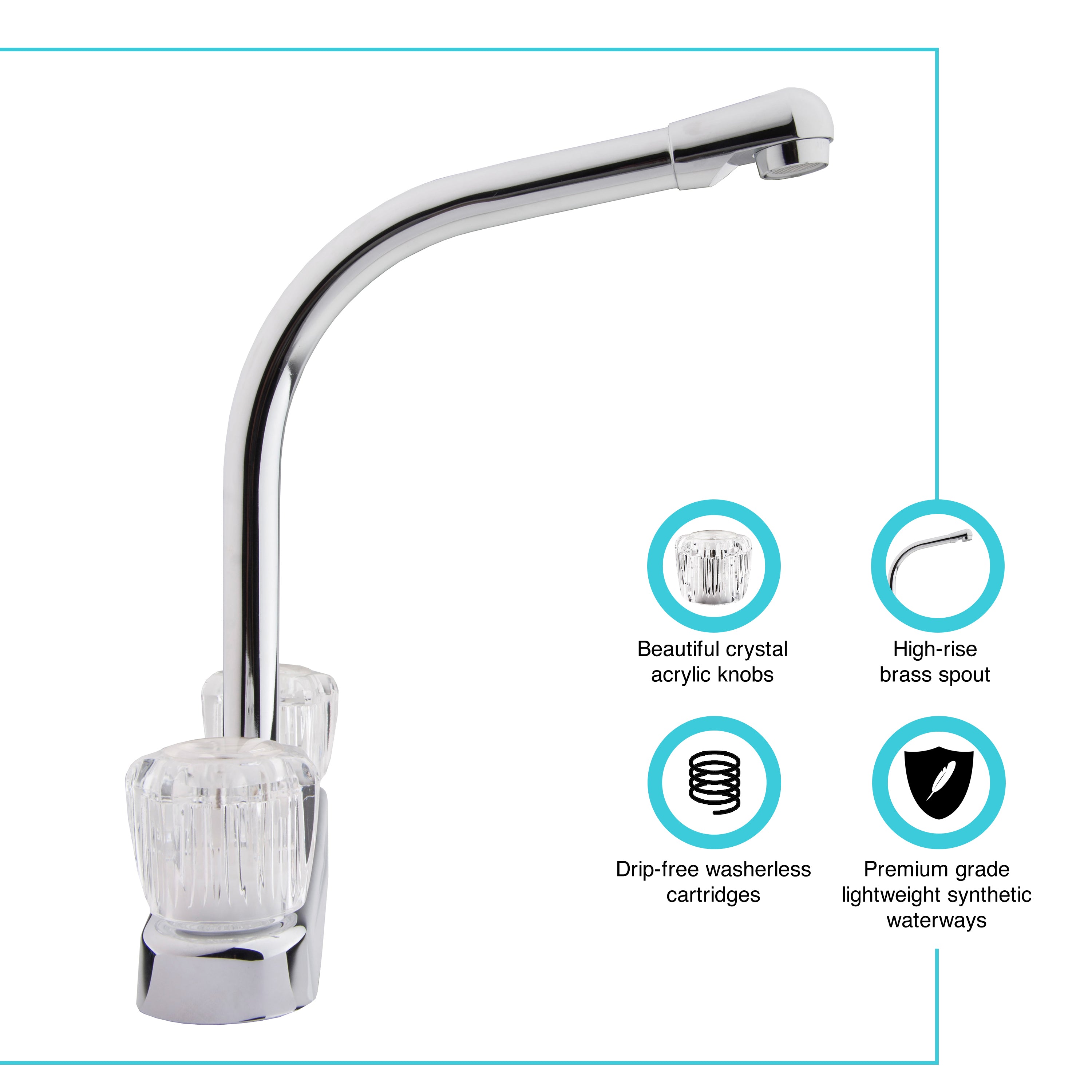 Dura Faucet DF-PK600A-CP Two Handle RV Kitchen Faucet - Crystal Acrylic Knobs - image 2