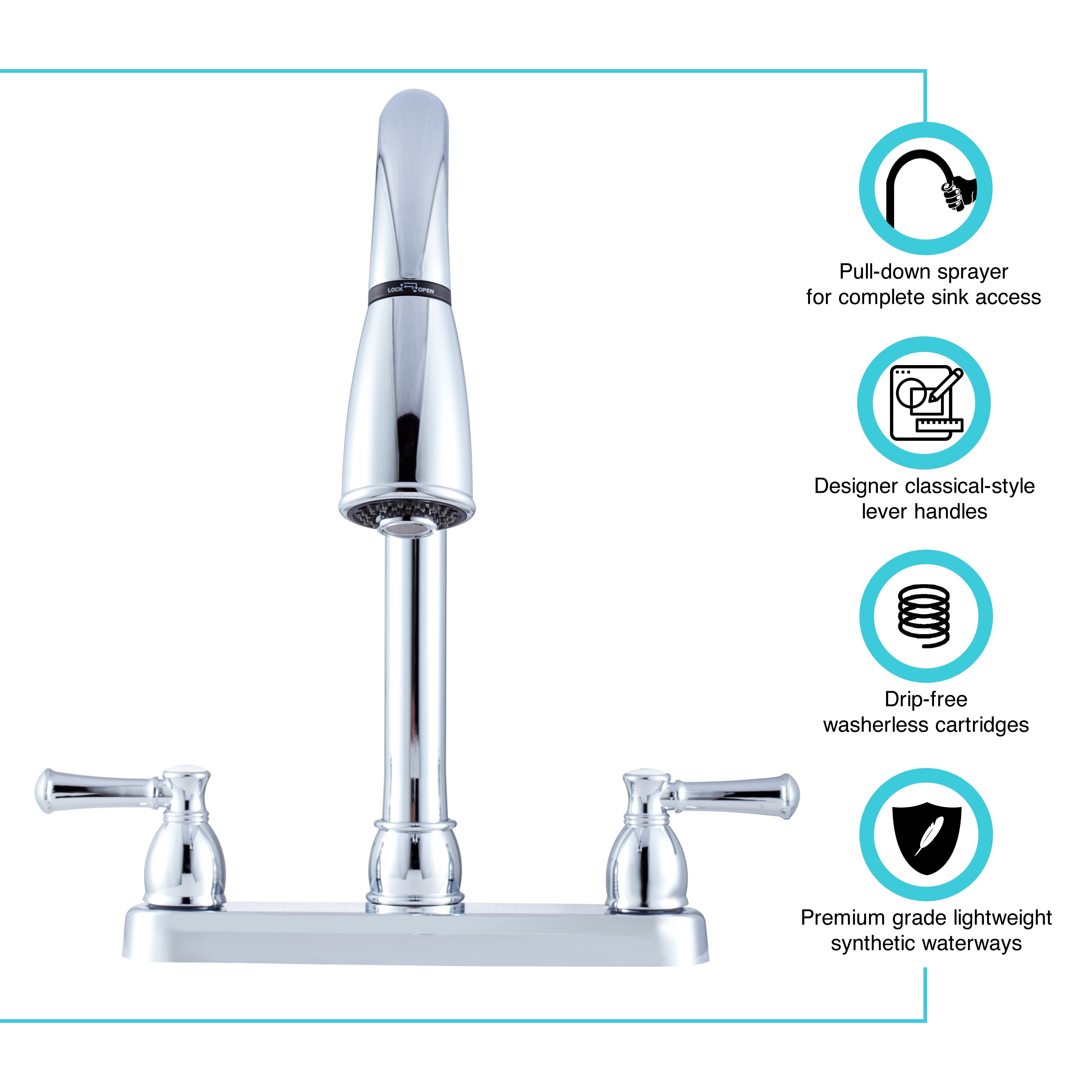 Dura Faucet DF-PK350L Non-Metallic Dual Lever Pull-Down RV Kitchen Faucet - image 2