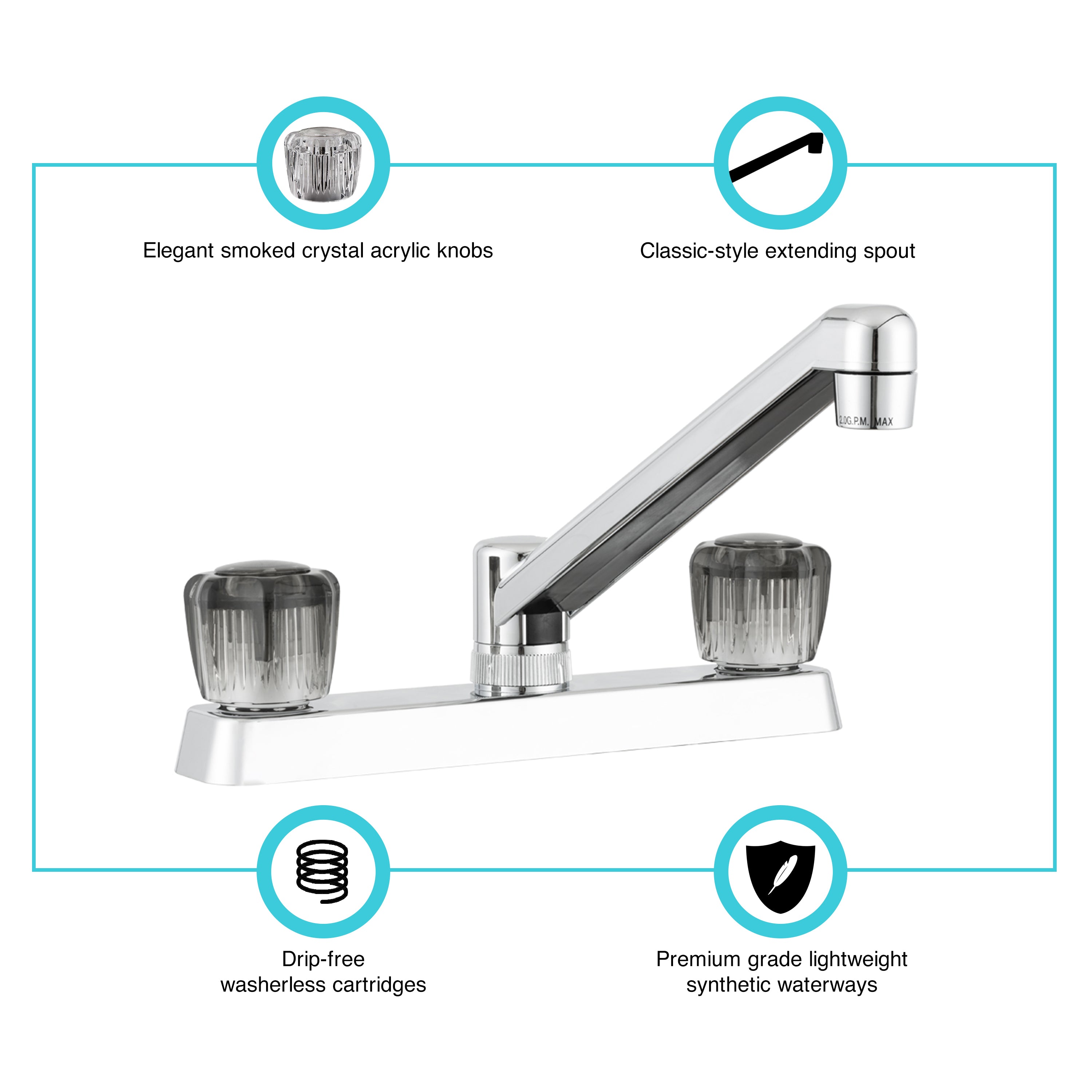 Dura Faucet DF-PK600S Two Handle RV Kitchen Faucet - Smoked Knobs - image 2