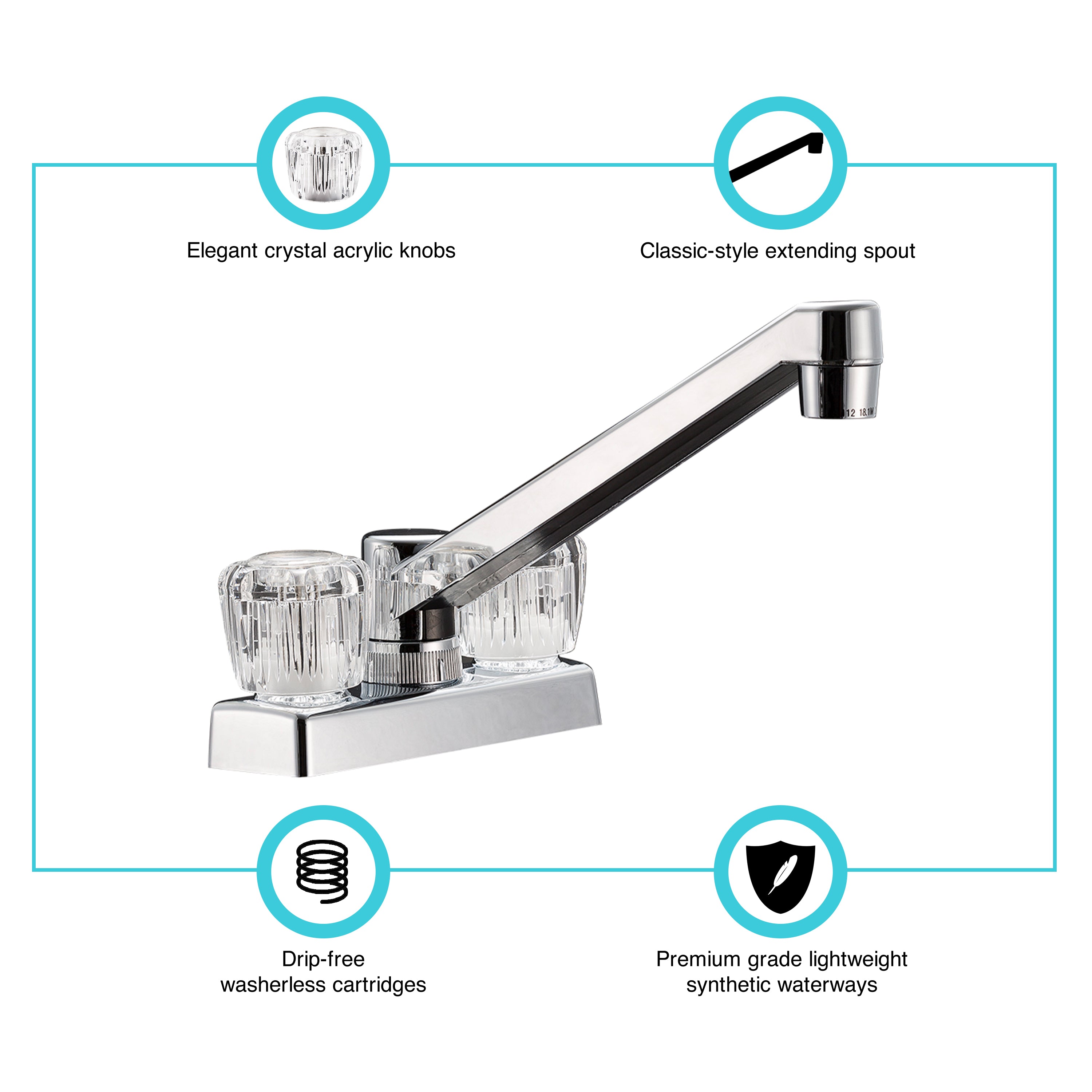Dura Faucet DF-PK640 4" RV Kitchen, Galley, or Bar Faucet - with Acrylic Knobs - image 2