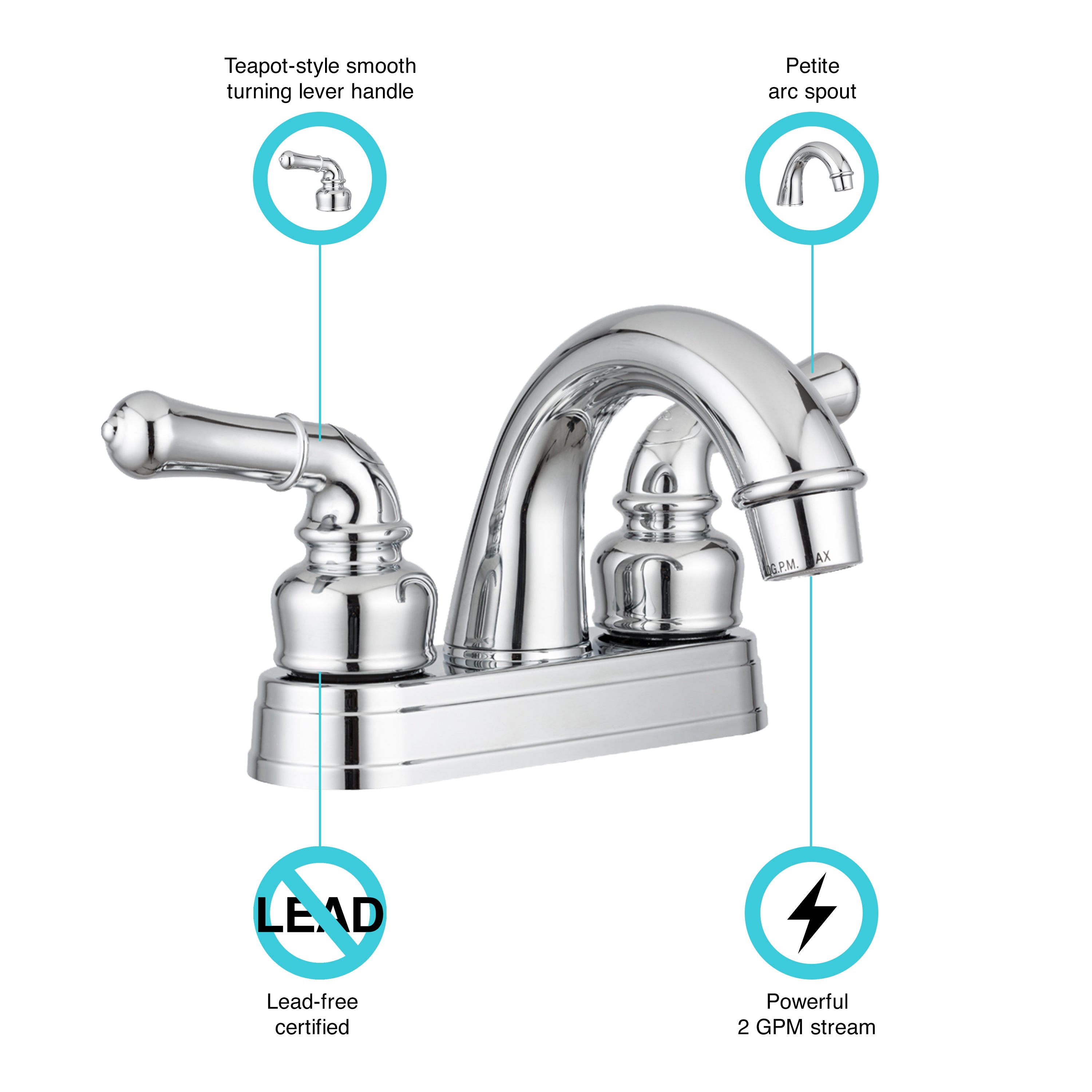 Dura Faucet DF-PL620C Classical Two Handle Arc Spout RV Lavatory Faucet - image 2