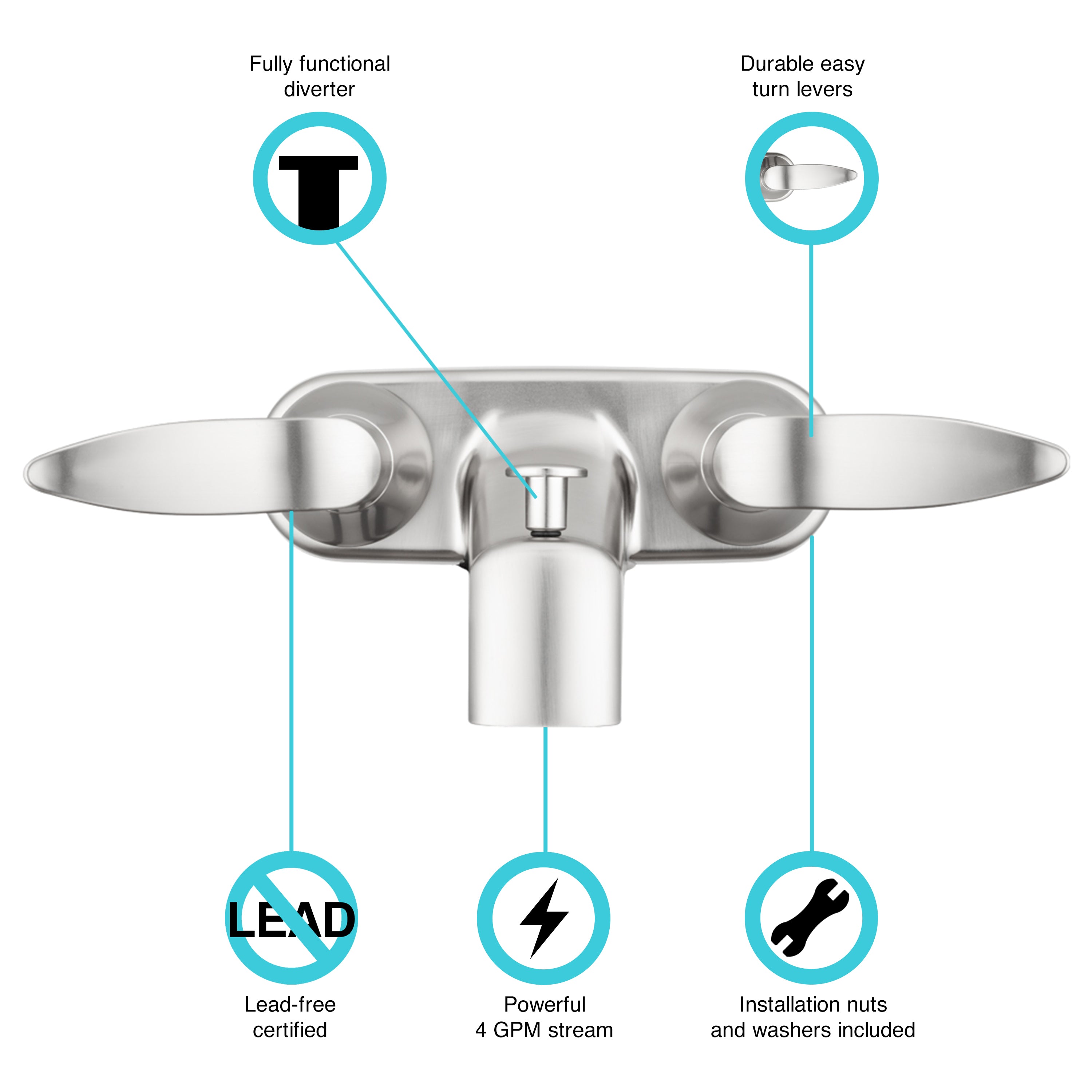 Dura Faucet DF-SA110LH Elegant RV Tub & Shower Diverter Faucet for Motorhomes, 5th Wheels, Trailers, and Campers - image 2