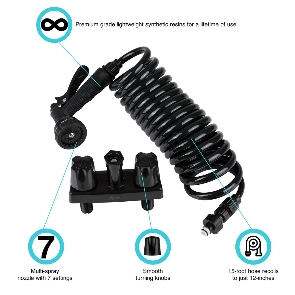Dura Faucet DF-SA186-BK RV Exterior Quick Connect Spray Faucet w/ Coil Hose & Multi Spray Nozzle (Black) - image 2