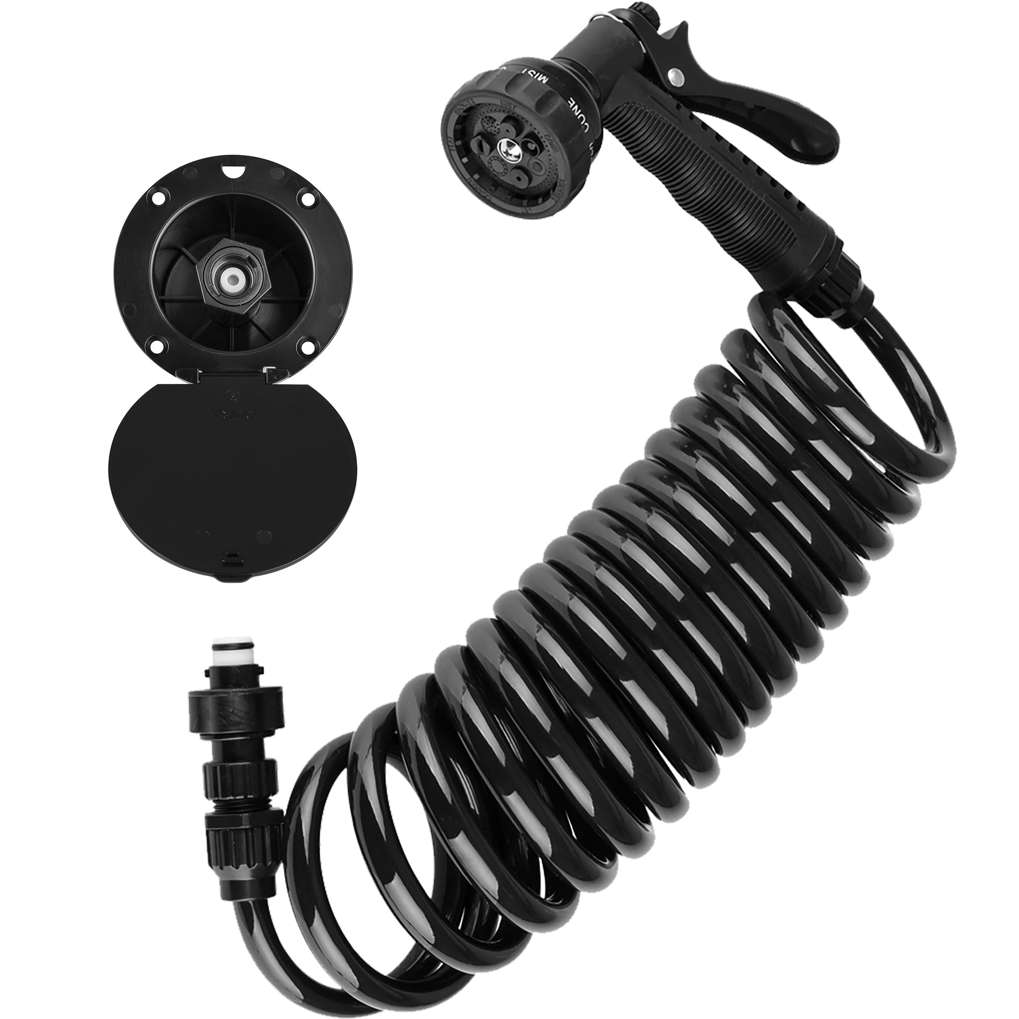 Dura Faucet DF-SA188 RV Exterior Quick Connect Sprayer 7 Settings, 15-Foot Coiled Hose Utility Spray Dock Kit - image 3