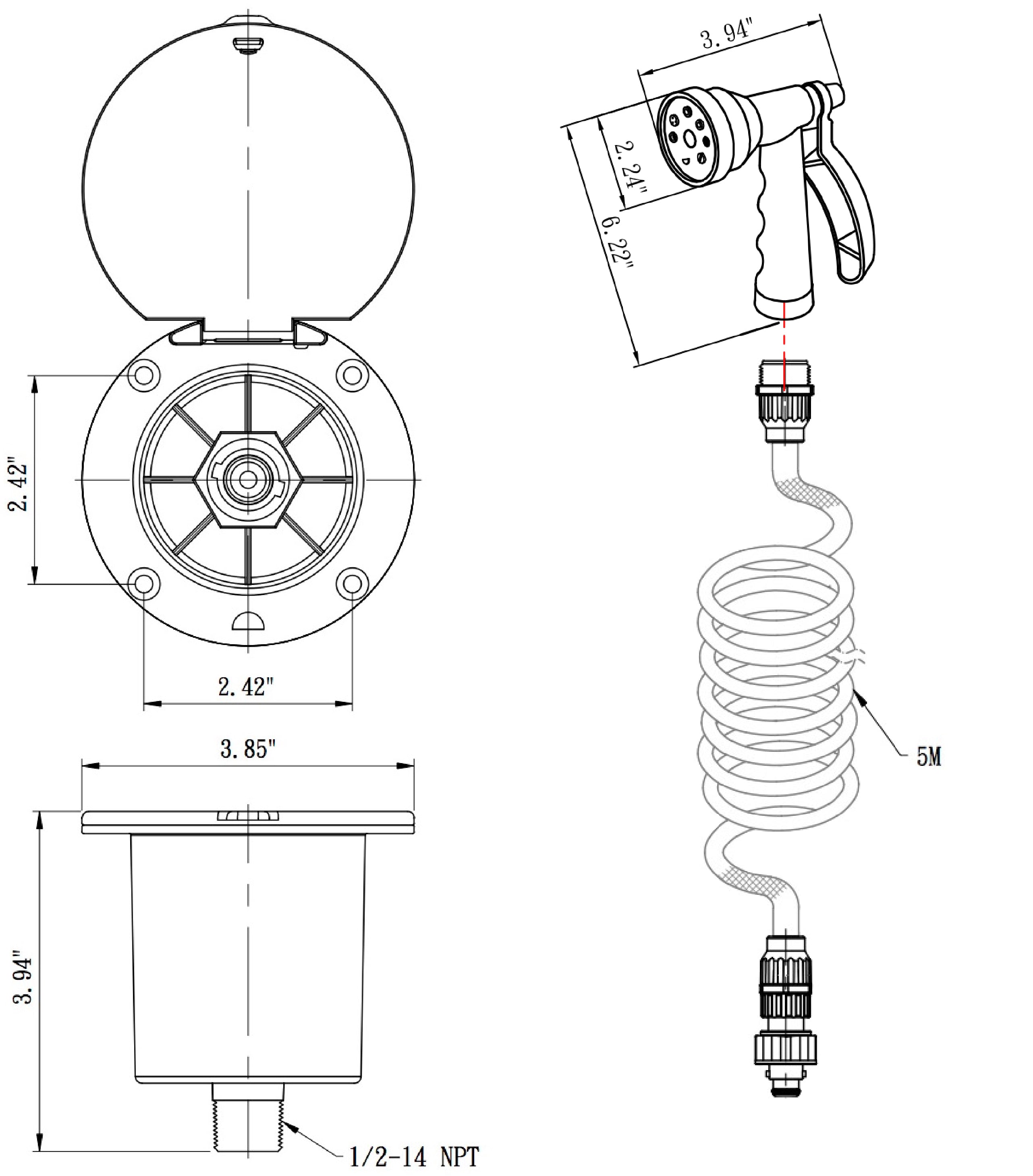 Dura Faucet DF-SA188 RV Exterior Quick Connect Sprayer 7 Settings, 15-Foot Coiled Hose Utility Spray Dock Kit - image 5