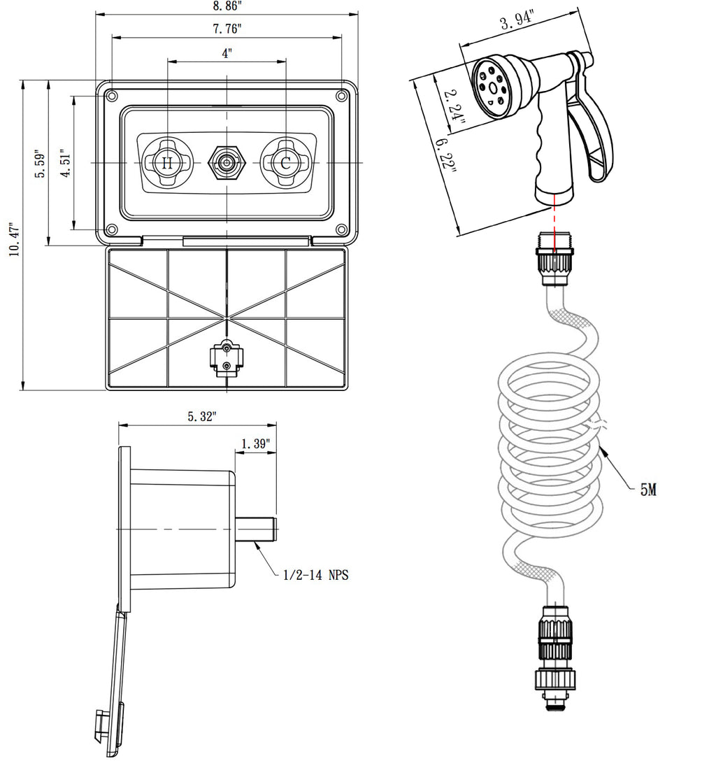 Dura Faucet DF-SA189 RV Exterior Quick Connect Sprayer 7 Settings, 15-Foot Coiled Hose Exterior Spray Box Kit - image 4