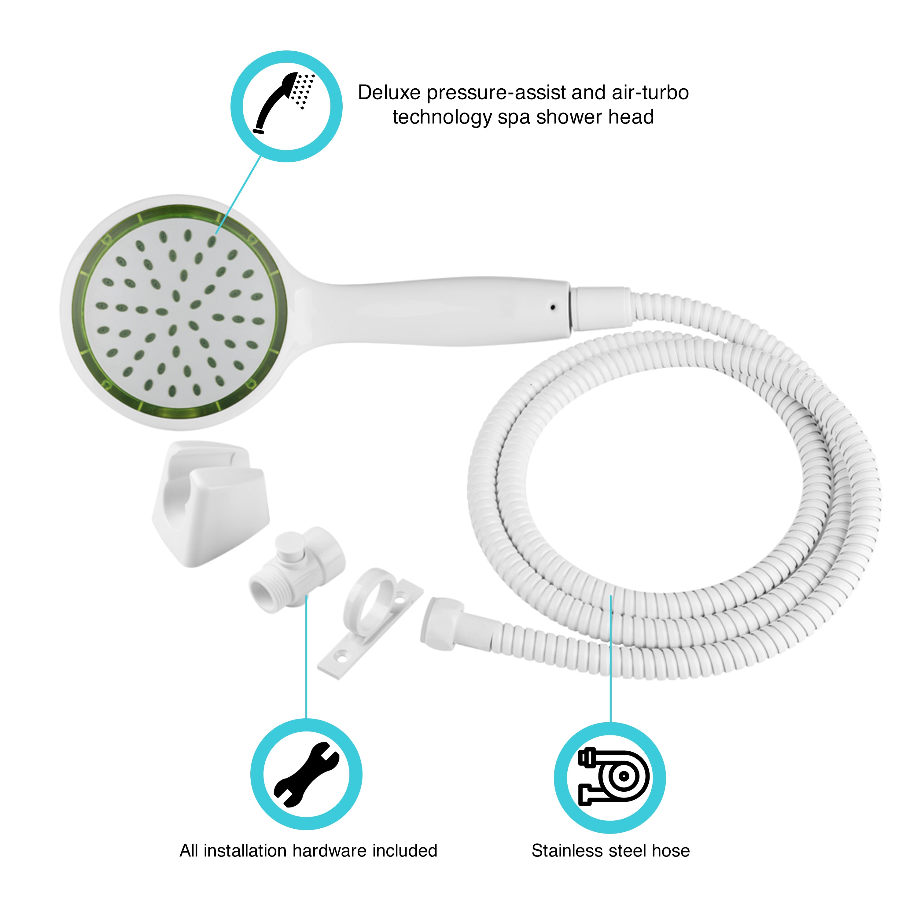 Dura Faucet DF-SA470K-WT Pressure-Assist RV Hand Held Shower Kit with Air-Turbo Technology - Perfect RV Shower Head Replacement for RV's, Motorhomes,Travel Trailers, Campers - image 5
