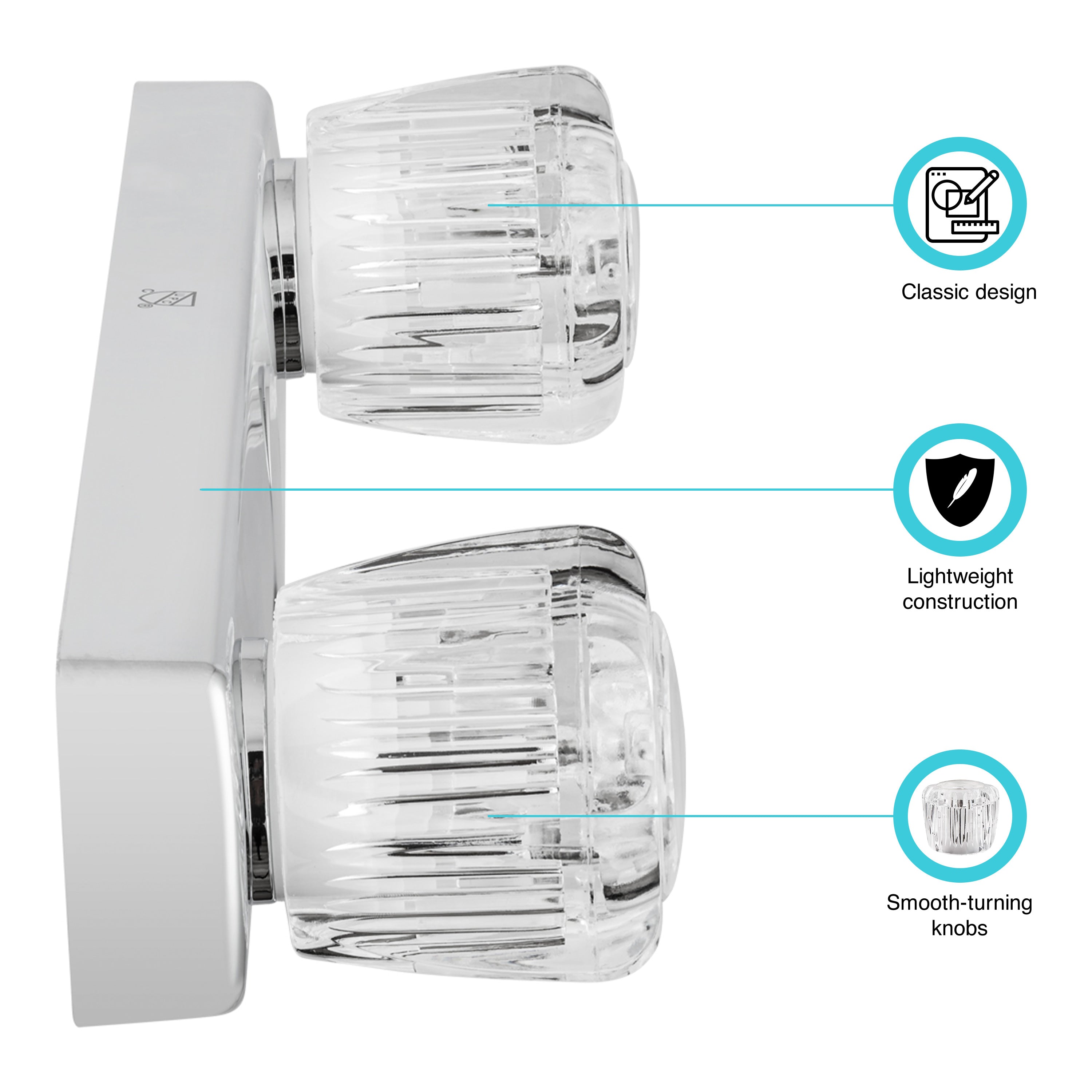 Dura Faucet DF-SA600A-CP RV Economical Shower Faucet with Crystal Acrylic Knobs (Chrome Polished) - image 2