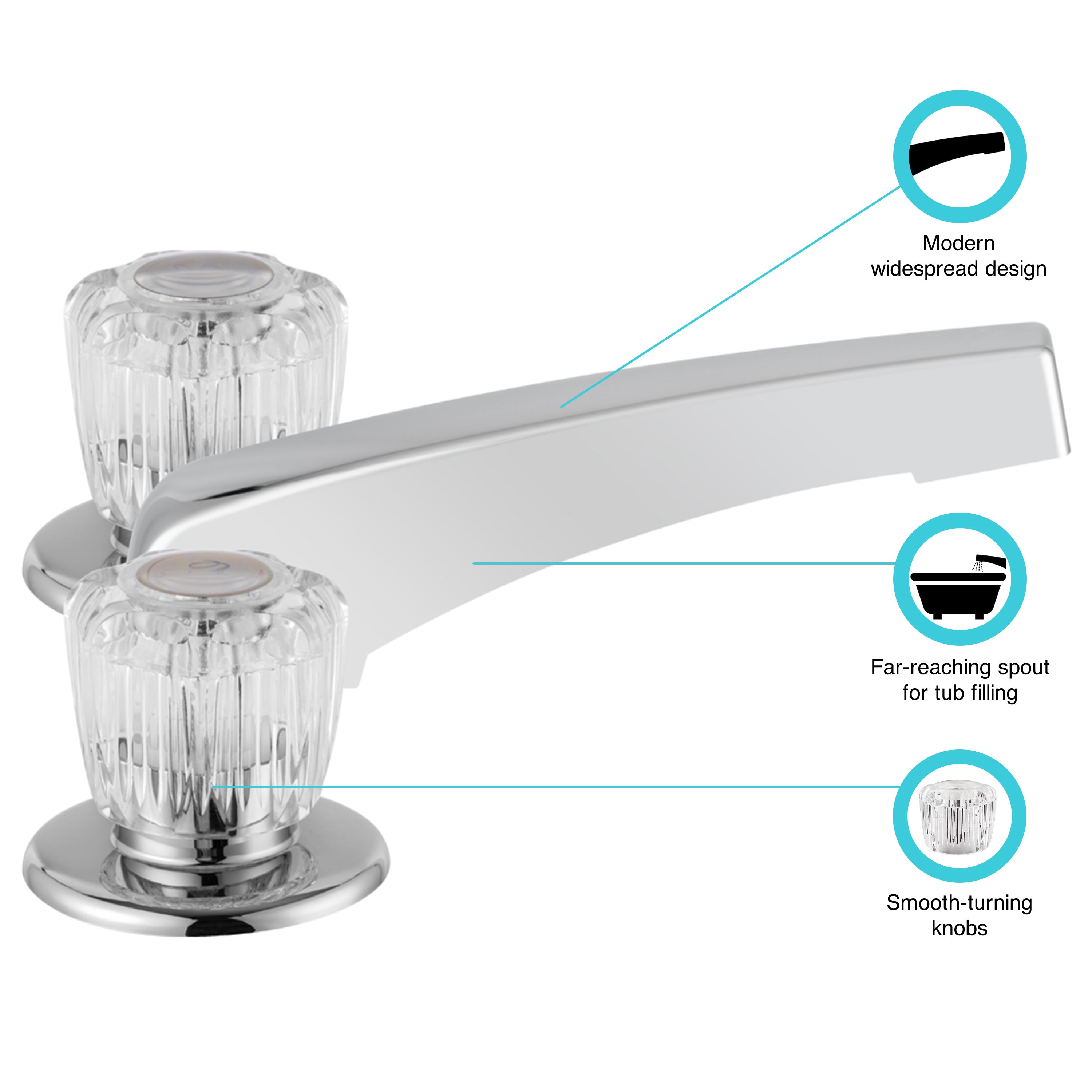 Dura Faucet DF-SA630A-CP RV Economical Widespread Garden Tub Filler Faucet - Crystal Acrylic Knobs (Chrome Polished) - image 2