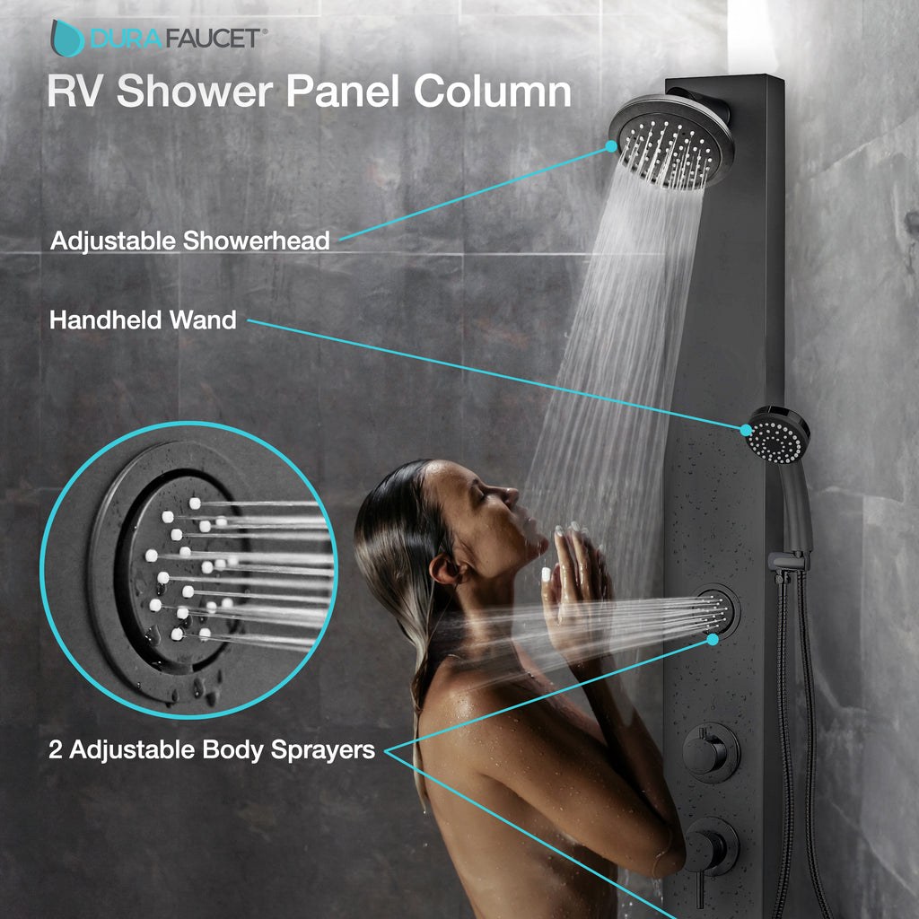 Dura Faucet DF-SA913-MB RV Shower Panel Column – 4 Spray Options – Adjustable Body Sprayers & Handheld Wand – Easy Install with Water-Saving RV Shower System - image 3