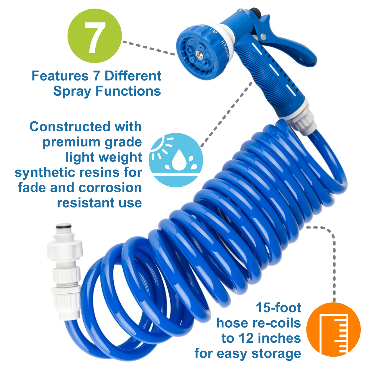 Dura Faucet DF-SA187-WT RV Exterior Quick Connect Sprayer & Hose Kit - Blue 15-Foot Coiled Hose - Authentic Dura Faucet Replacement Hose for Exterior Sprayer Kits - image 3