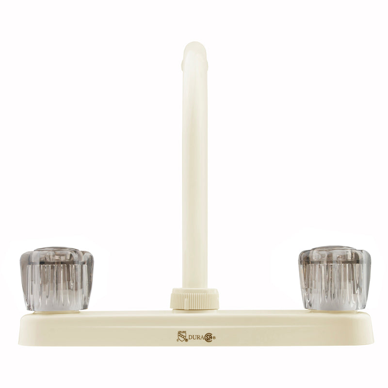 Dura Faucet DF-PK210S Hi-Rise RV Kitchen Faucet - Smoked Knobs - Bisque Parchment