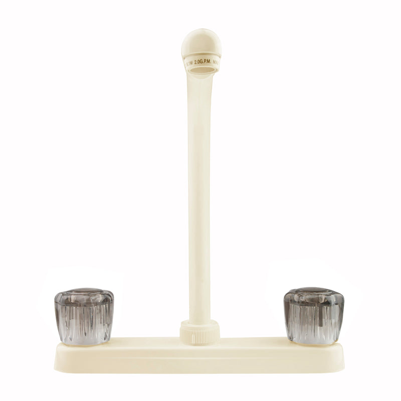 Dura Faucet DF-PK210S Hi-Rise RV Kitchen Faucet - Smoked Knobs - Bisque Parchment