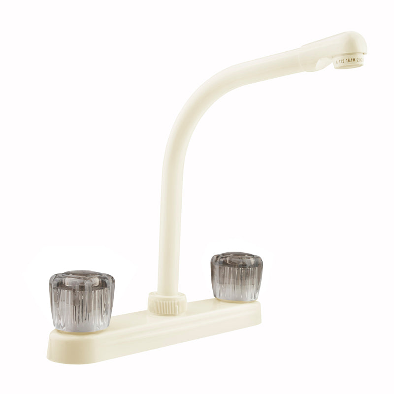 Dura Faucet DF-PK210S Hi-Rise RV Kitchen Faucet - Smoked Knobs - Bisque Parchment