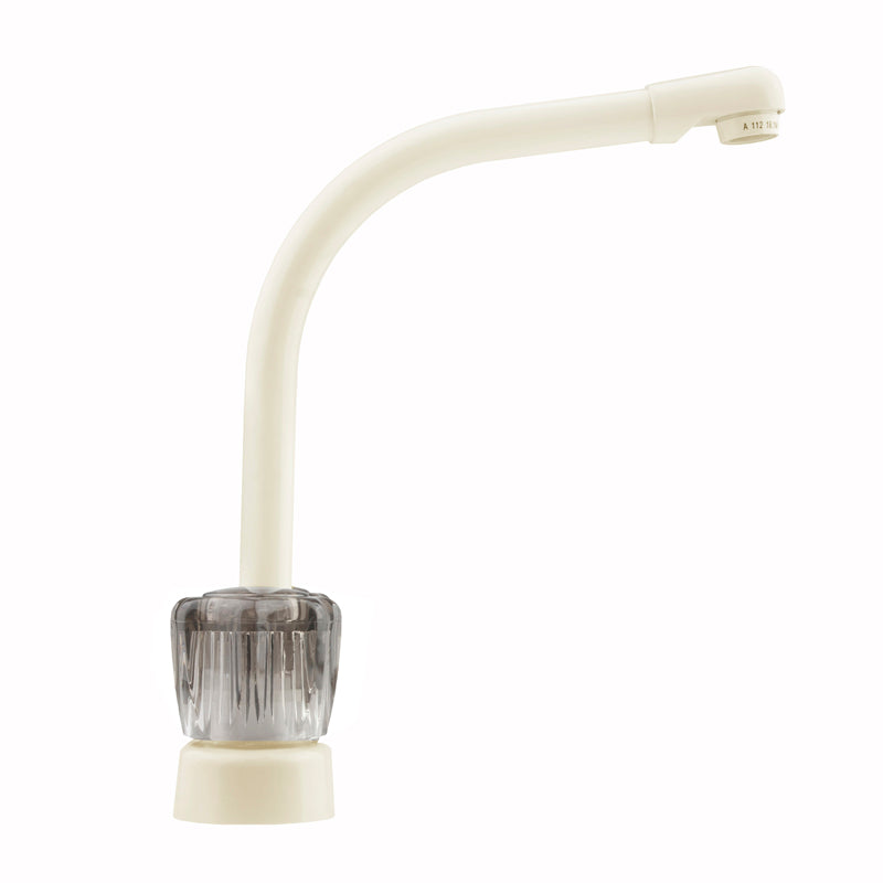 Dura Faucet DF-PK210S Hi-Rise RV Kitchen Faucet - Smoked Knobs - Bisque Parchment
