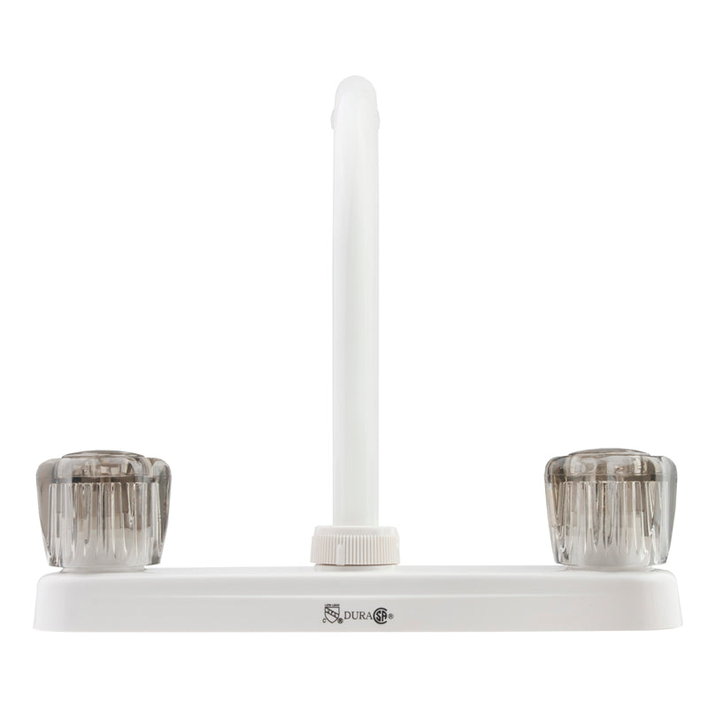 Dura Faucet DF-PK210S Hi-Rise RV Kitchen Faucet - Smoked Knobs - White