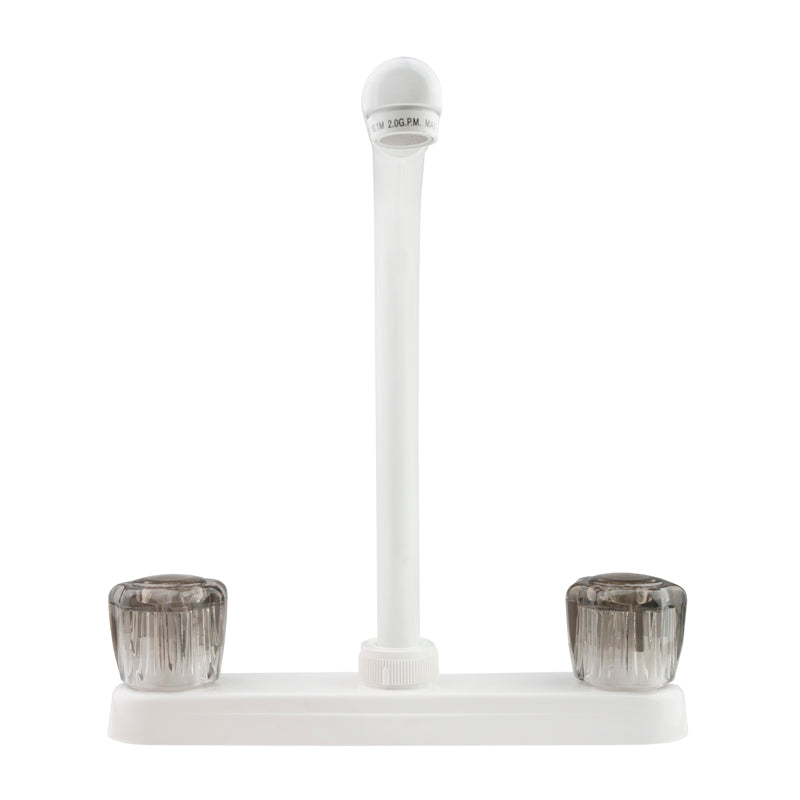 Dura Faucet DF-PK210S Hi-Rise RV Kitchen Faucet - Smoked Knobs - White