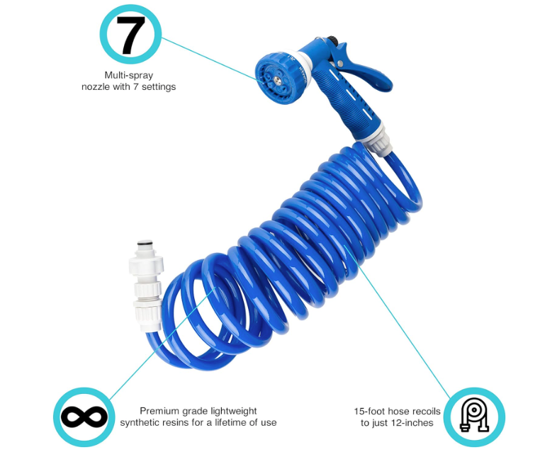 Dura Faucet DF-SA188 RV Exterior Quick Connect Sprayer 7 Settings, 15-Foot Coiled Hose Utility Spray Dock Kit - image 4