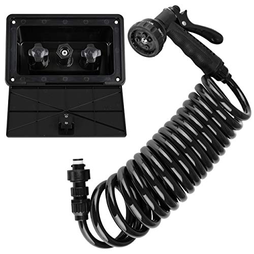 Dura Faucet DF-SA189 RV Exterior Quick Connect Sprayer 7 Settings, 15-Foot Coiled Hose Exterior Spray Box Kit - image 1